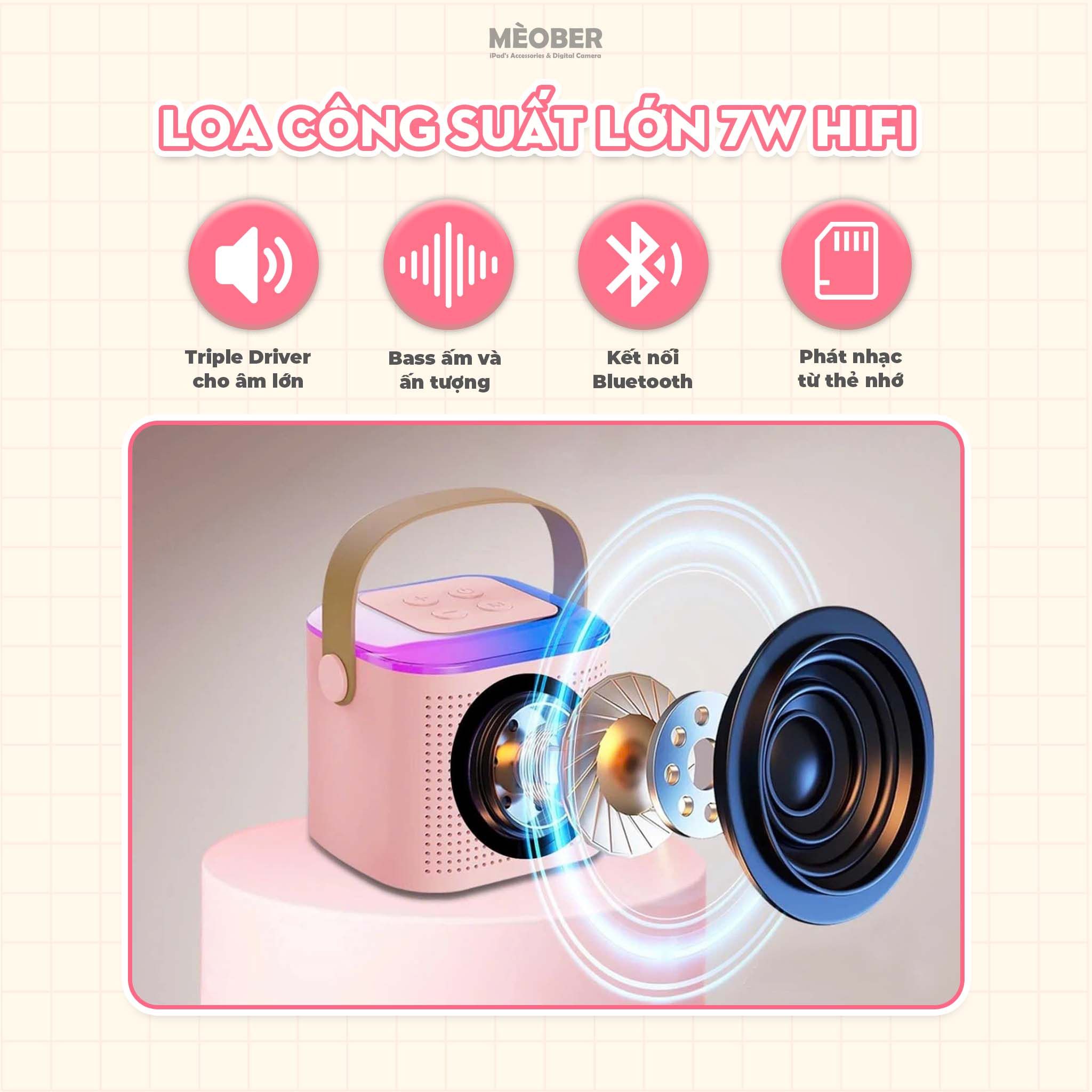 Bộ Loa Bluetooth kèm Micro không dây hát Karaoke Mini V2, loa bluetooth by MèoBer
