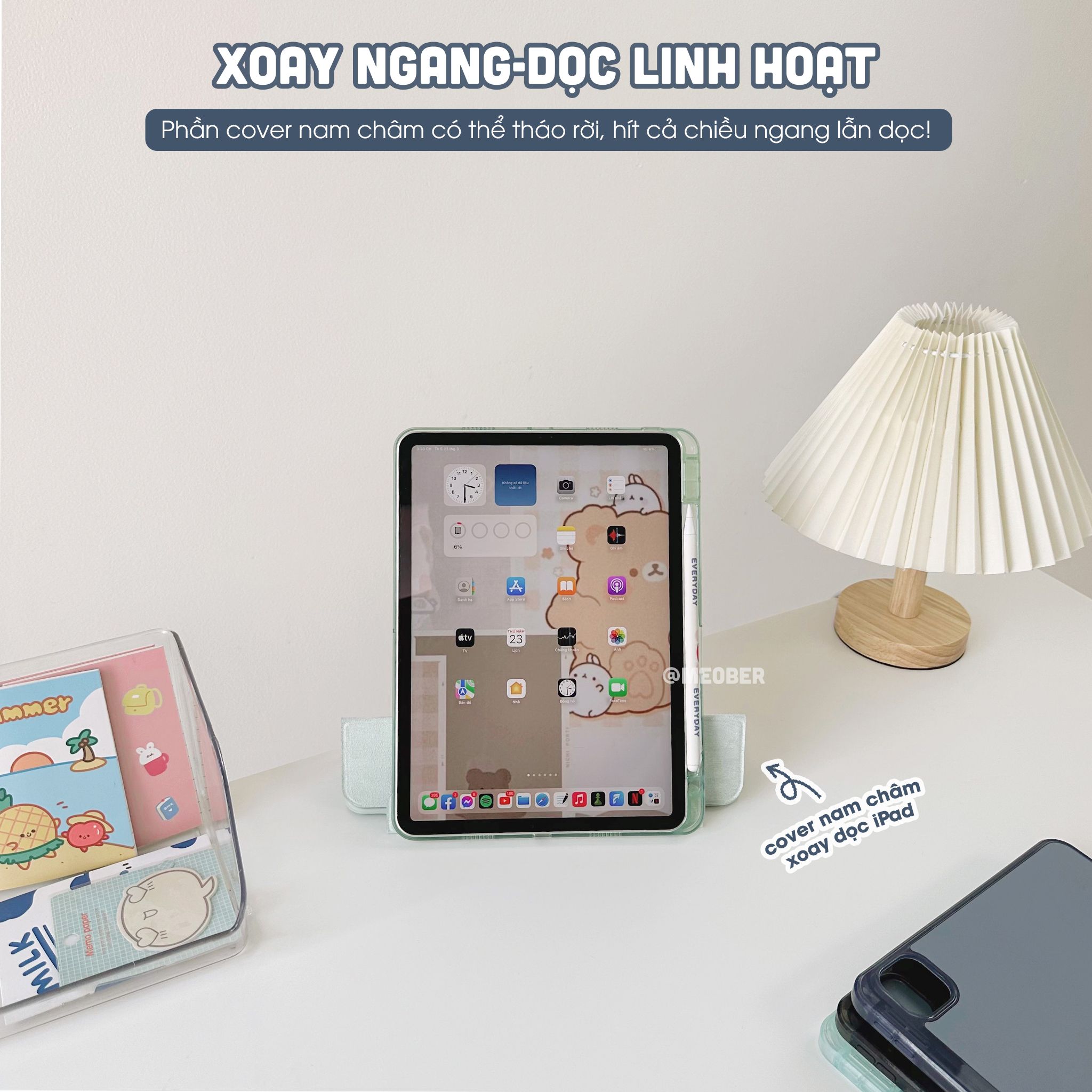  [Premium] Bao da nam châm xoay iPad Basic Magnetic 360, tháo rời 2 mảnh cho Pro 11, Air 4 5, 10.2 inch, lưng da cao cấp 