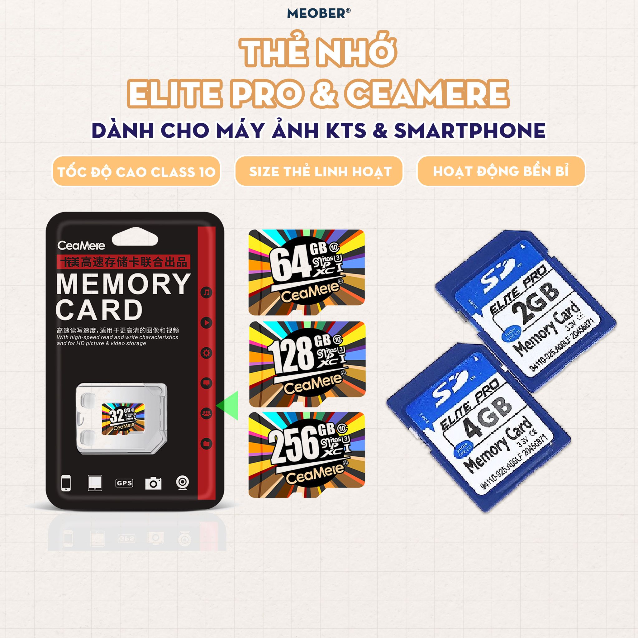  Thẻ nhớ SD & MicroSD Elite Pro tốc độ cao by MèoBer - dành cho máy ảnh kĩ thuật số, camera vintage, smartphone v.v 