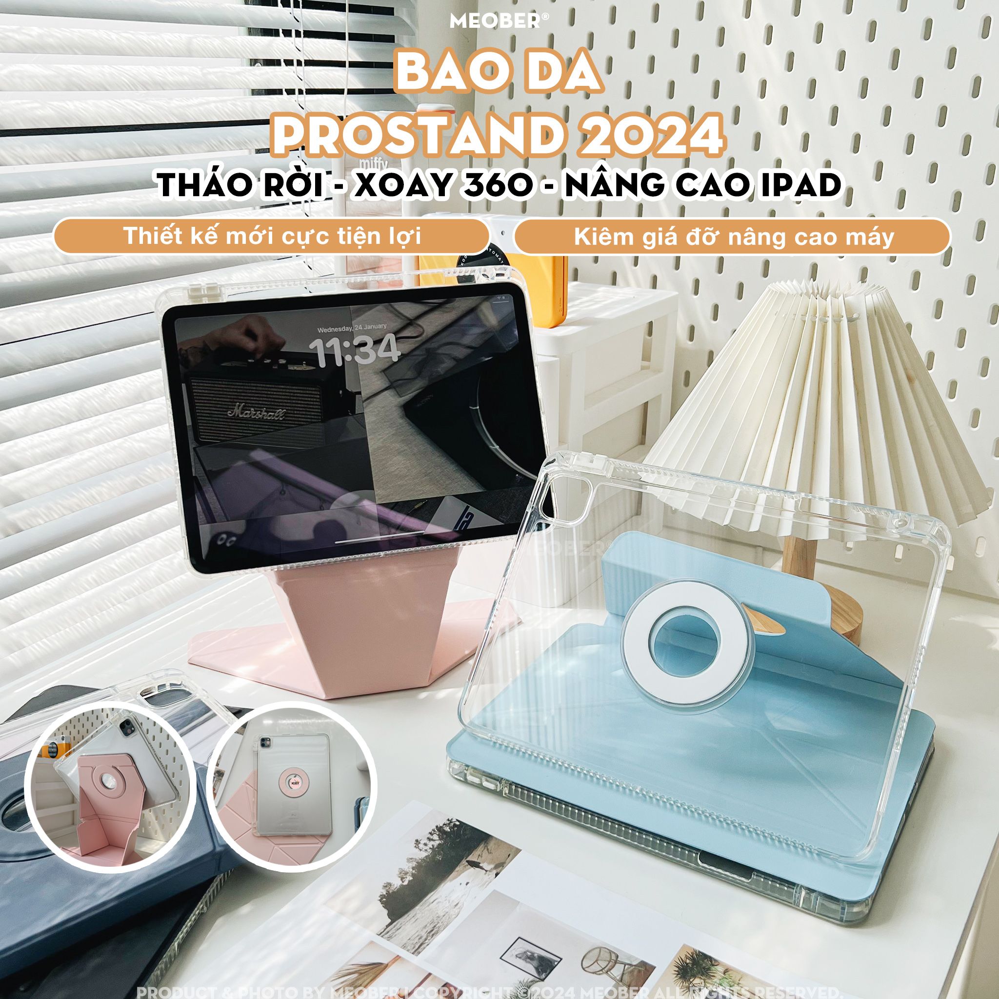 Bao da Nam Châm Xoay ProStand 360 dành cho i pad Gen 8/9/10/11, Air4/5, Pro 11,mini6&7 - Tháo rời, Nâng Cao Máy by MèoBer