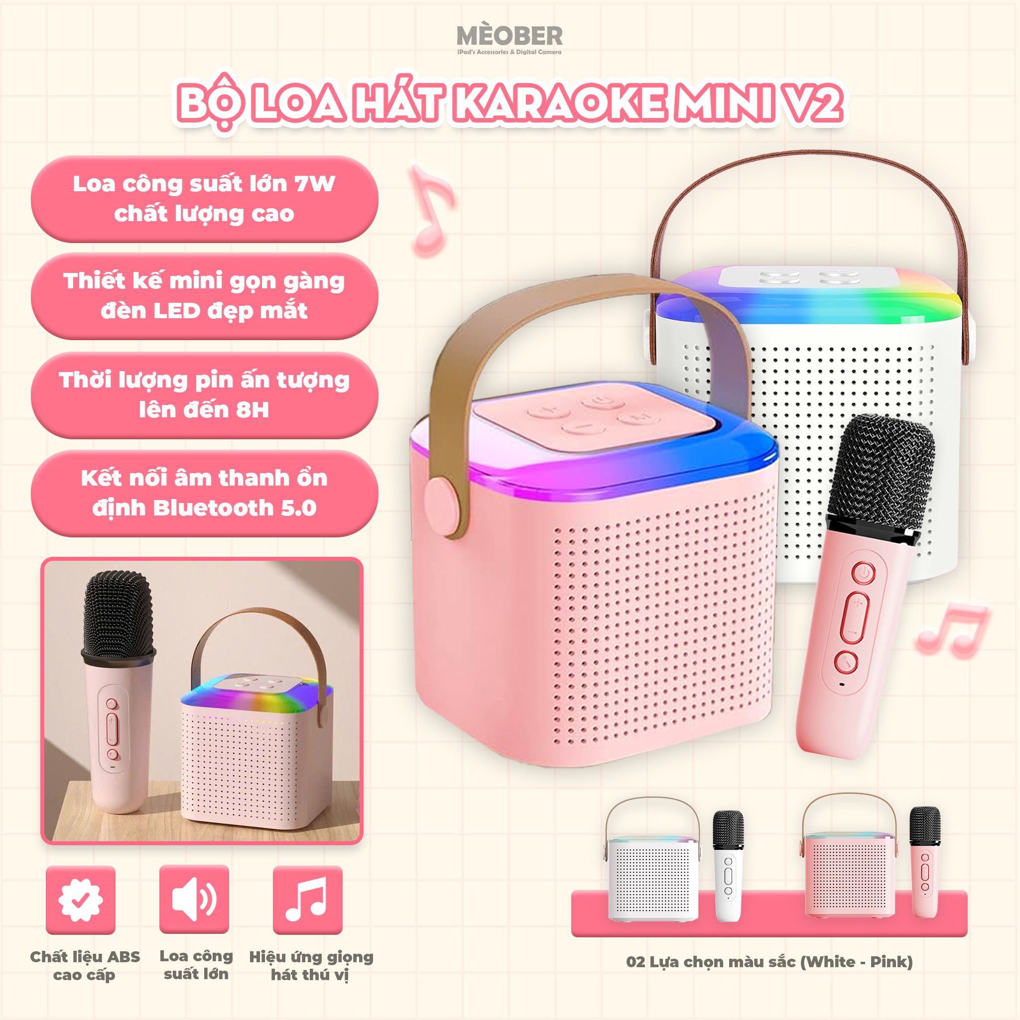 Bộ Loa Bluetooth kèm Micro không dây hát Karaoke Mini V2, loa bluetooth by MèoBer