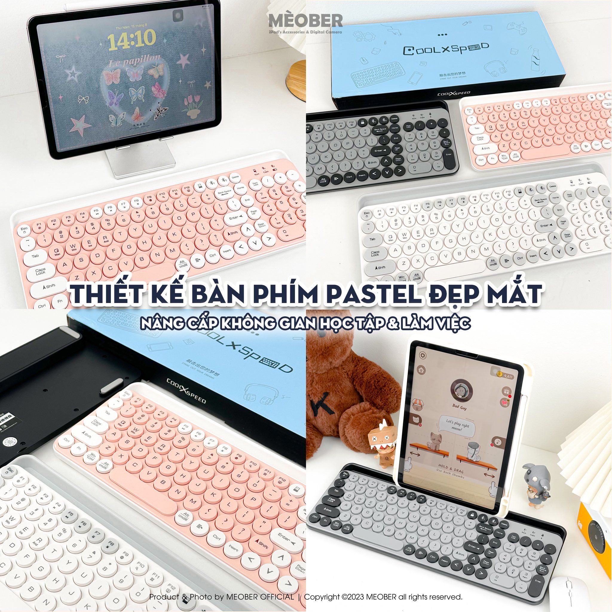 Bàn phím không dây Bluetooth Fullsize CoolxSpeed by MèoBer dành cho PC, Laptop & iPad, kết nối đa thiết bị, 105 key, pin up to 20 ngày