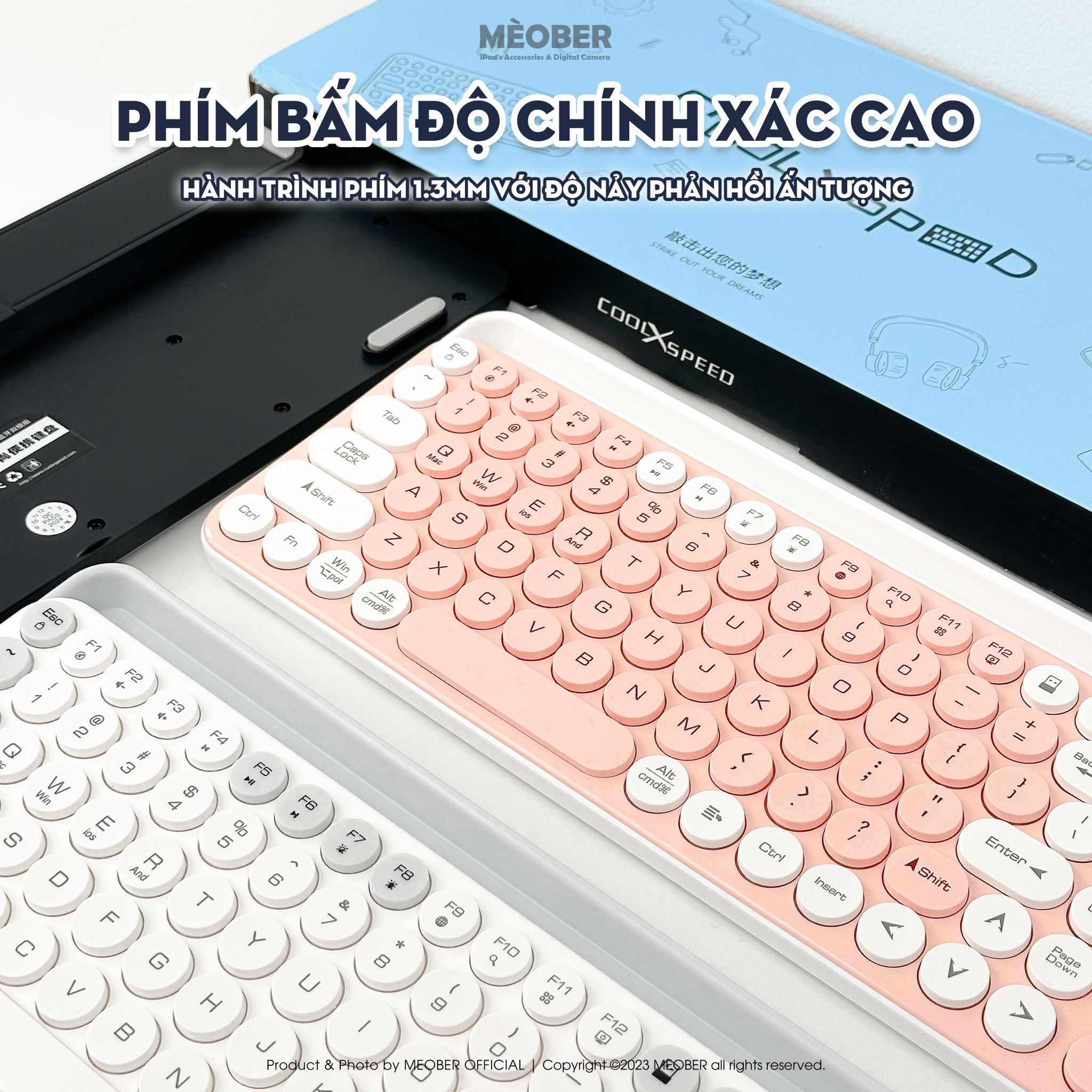 Bàn phím không dây Bluetooth Fullsize CoolxSpeed by MèoBer dành cho PC, Laptop & iPad, kết nối đa thiết bị, 105 key, pin up to 20 ngày