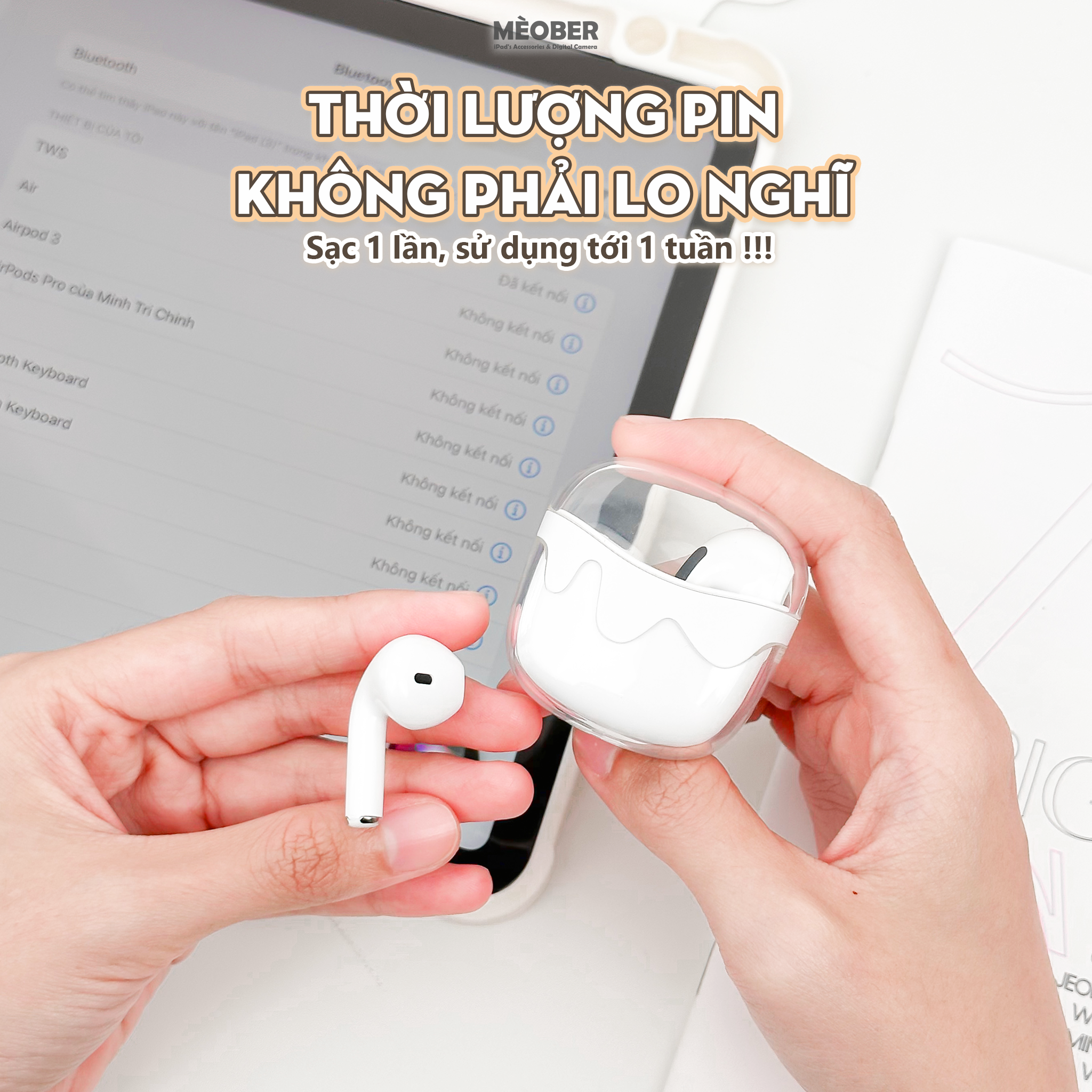 Tai Nghe TWS Crystal Cute 2024 âm thanh nổi, giảm ồn, thiết kế trong suốt by MèoBer