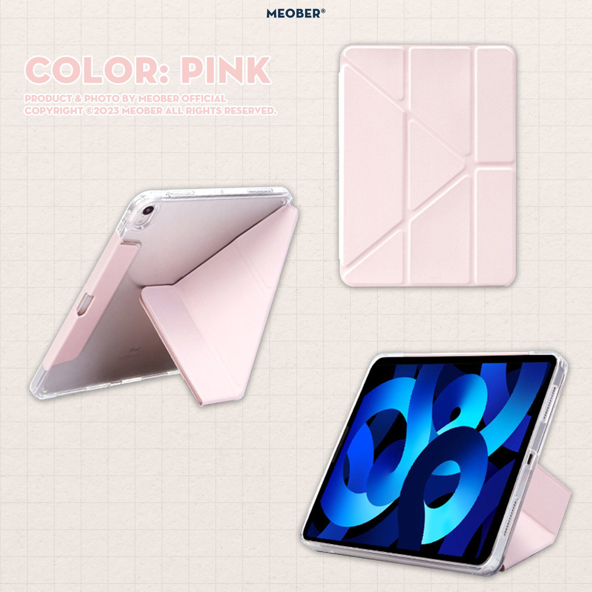 Bao da i Pad Origami gấp xếp xoay 360 cho Pro 11, Air 4/5/6/7, Gen7/8/9/10/11, Pro M4 - khay bút ẩn, lưng viền trong suốt by MèoBer