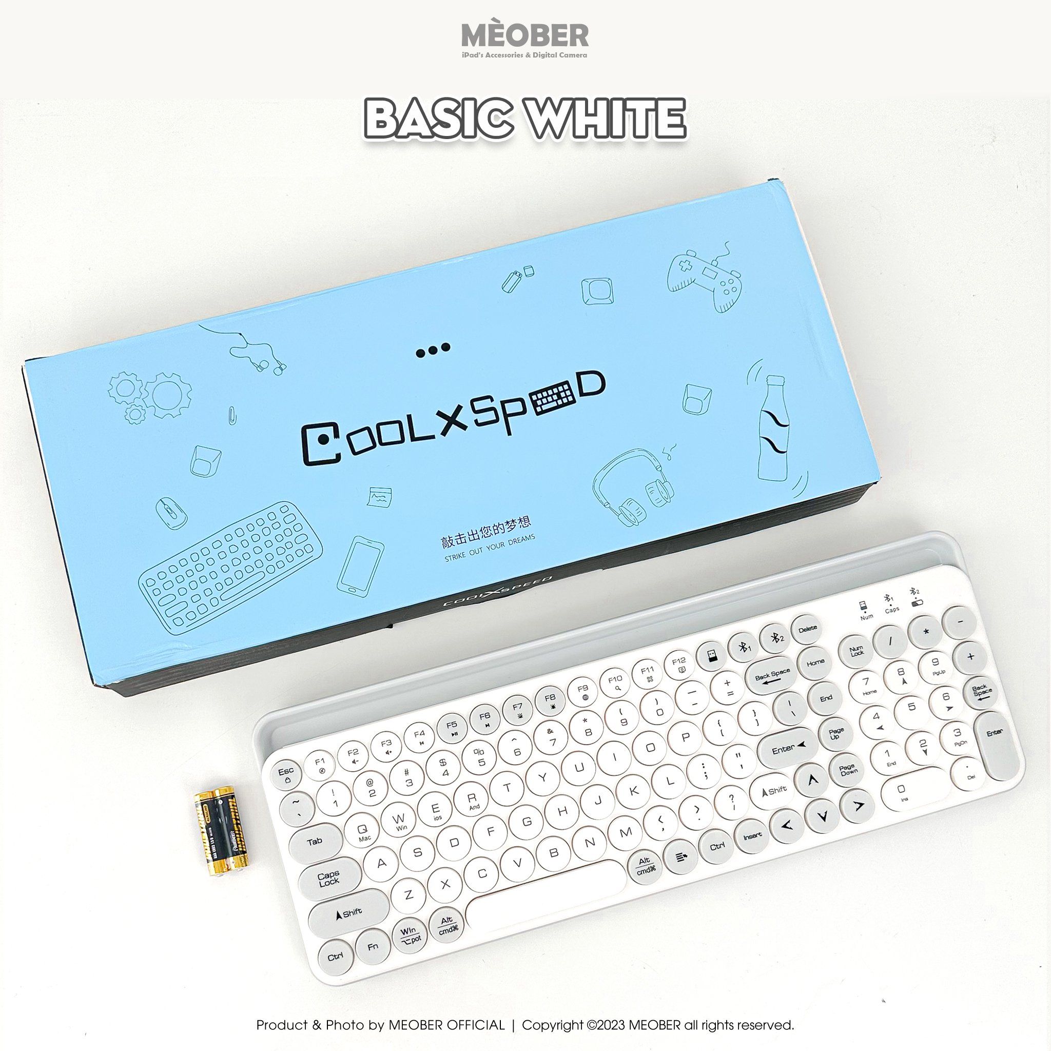 Bàn phím không dây Bluetooth Fullsize CoolxSpeed by MèoBer dành cho PC, Laptop & iPad, kết nối đa thiết bị, 105 key, pin up to 20 ngày