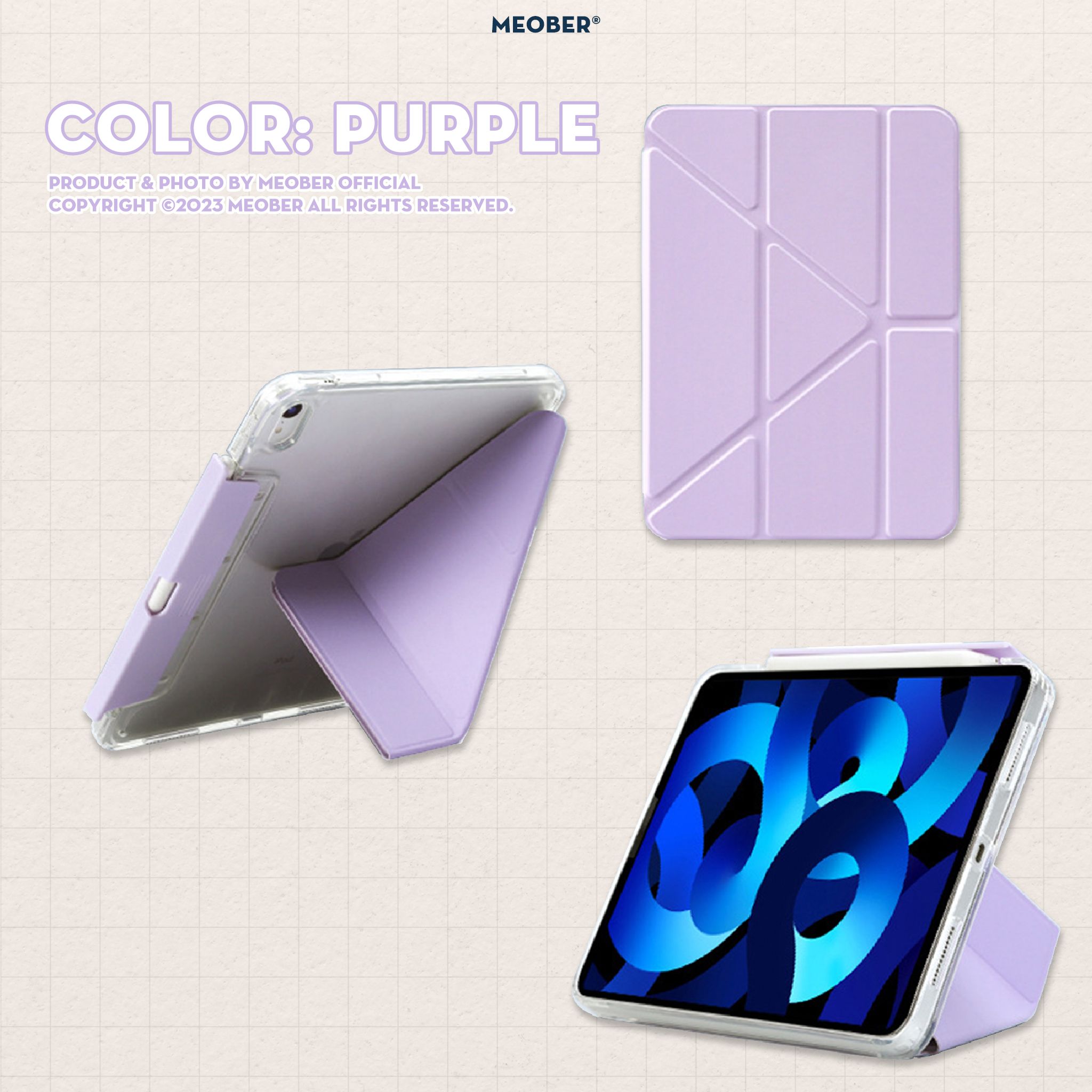  Bao da i Pad Origami gấp xếp xoay 360 cho  Pro 11, Mini 6, Air 4, 10.2 - khay bút ẩn, lưng viền trong suốt by MèoBer 