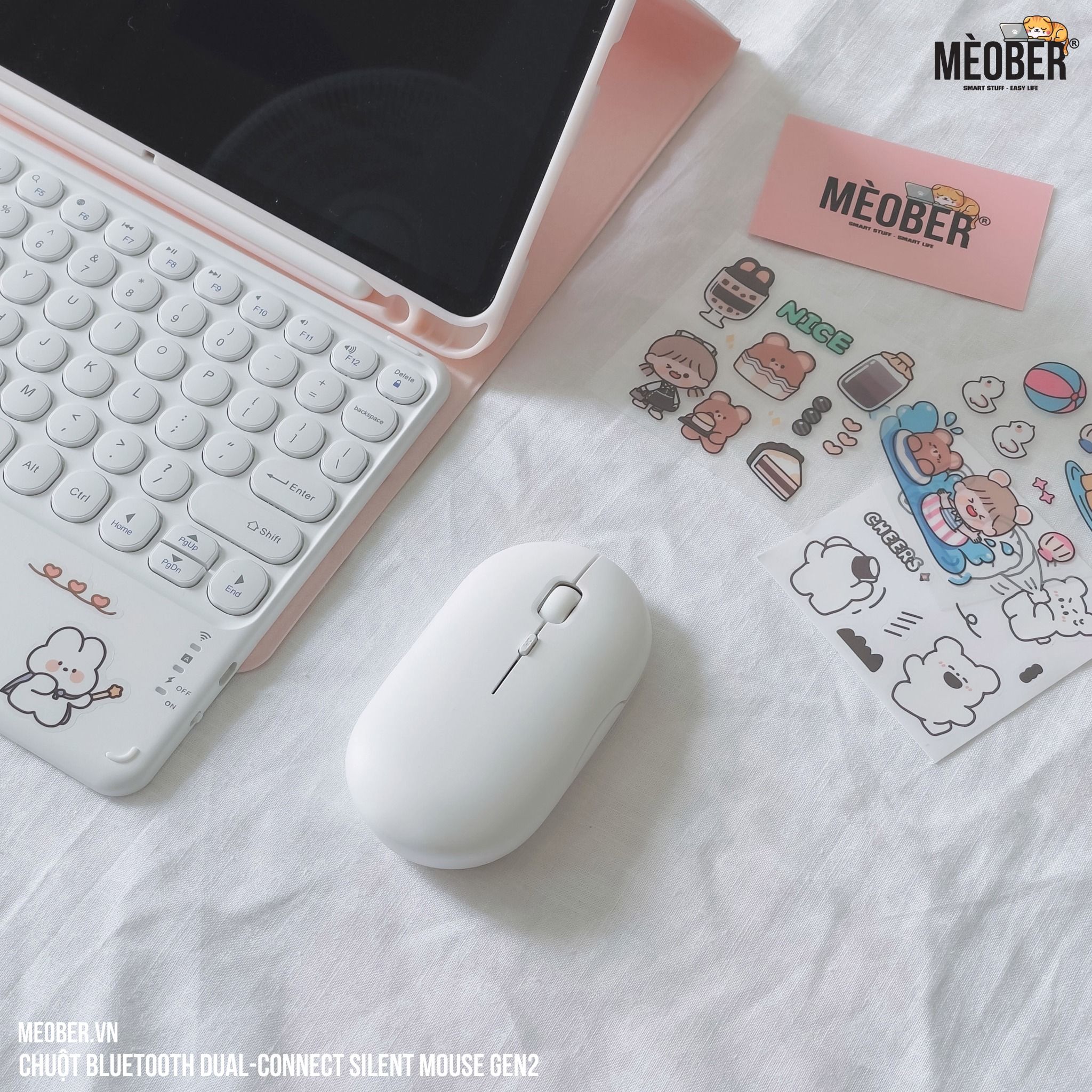Chuột không dây Bluetooth Silent Mouse Gen2 - Nhỏ Gọn, Tối Giản, Pin Sạc Cao cấp (Black/White/Pink/Mint/Blue)