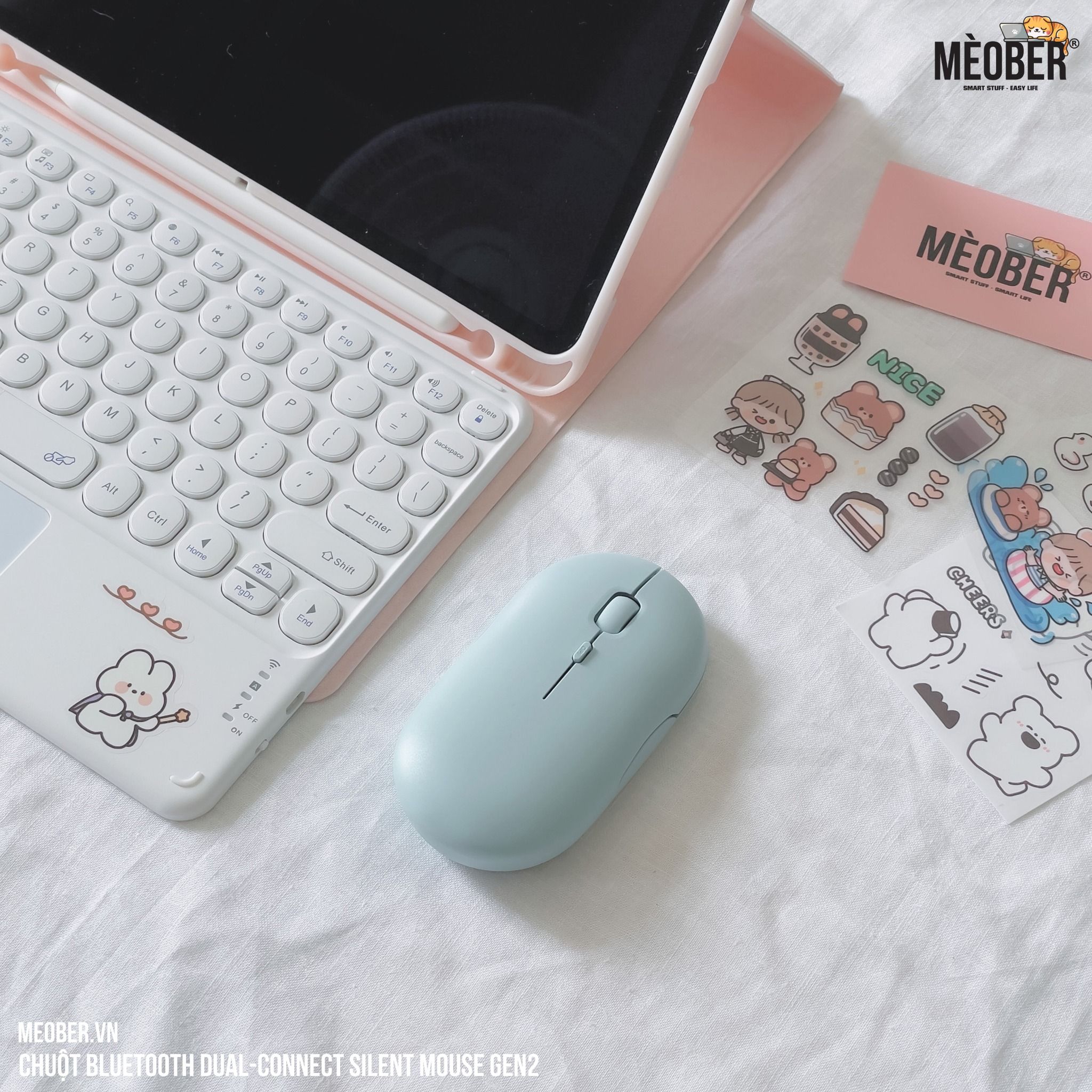 Chuột không dây Bluetooth Silent Mouse Gen2 - Nhỏ Gọn, Tối Giản, Pin Sạc Cao cấp (Black/White/Pink/Mint/Blue)
