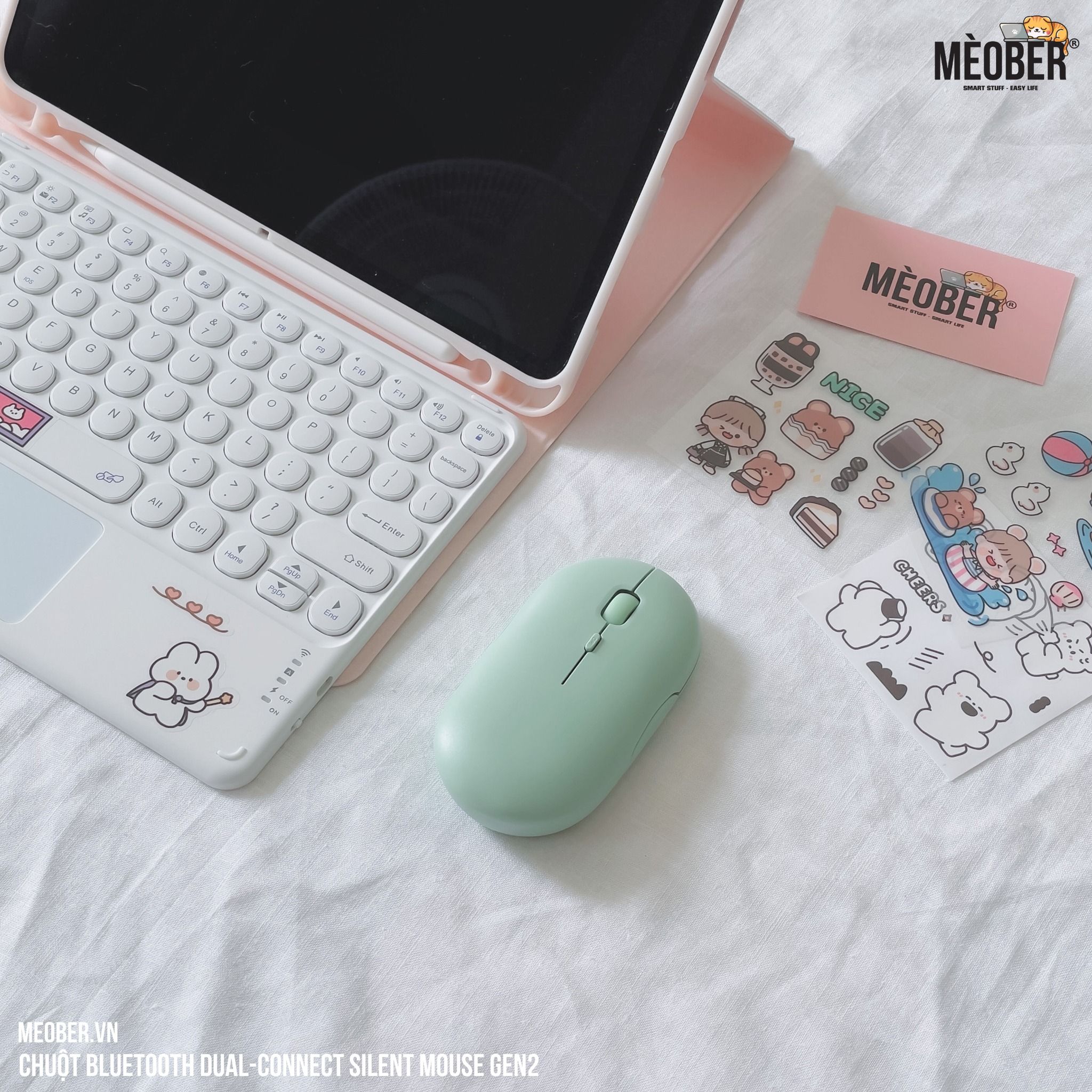 Chuột không dây Bluetooth Silent Mouse Gen2 - Nhỏ Gọn, Tối Giản, Pin Sạc Cao cấp (Black/White/Pink/Mint/Blue)