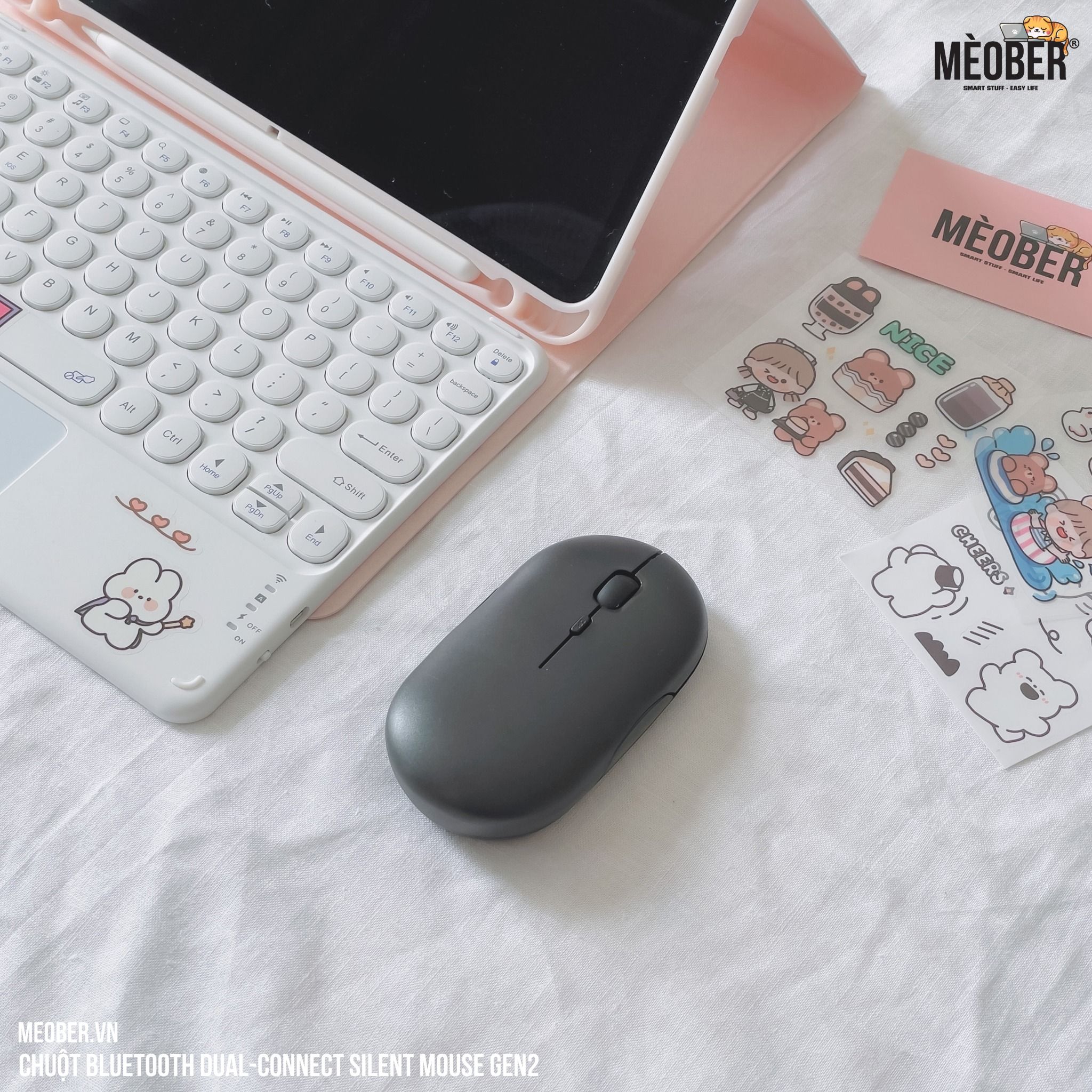Chuột không dây Bluetooth Silent Mouse Gen2 - Nhỏ Gọn, Tối Giản, Pin Sạc Cao cấp (Black/White/Pink/Mint/Blue)