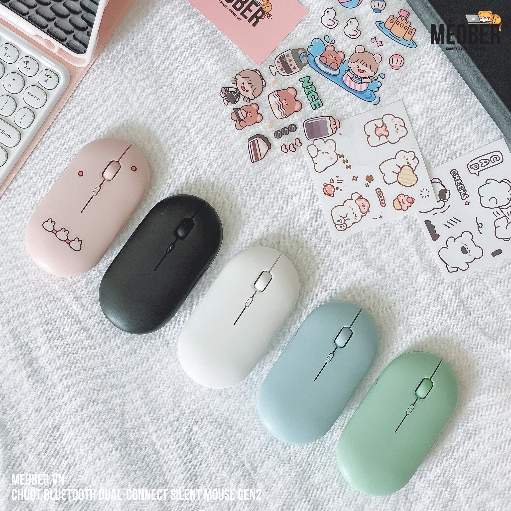 Chuột không dây Bluetooth Silent Mouse Gen2 - Nhỏ Gọn, Tối Giản, Pin Sạc Cao cấp (Black/White/Pink/Mint/Blue)