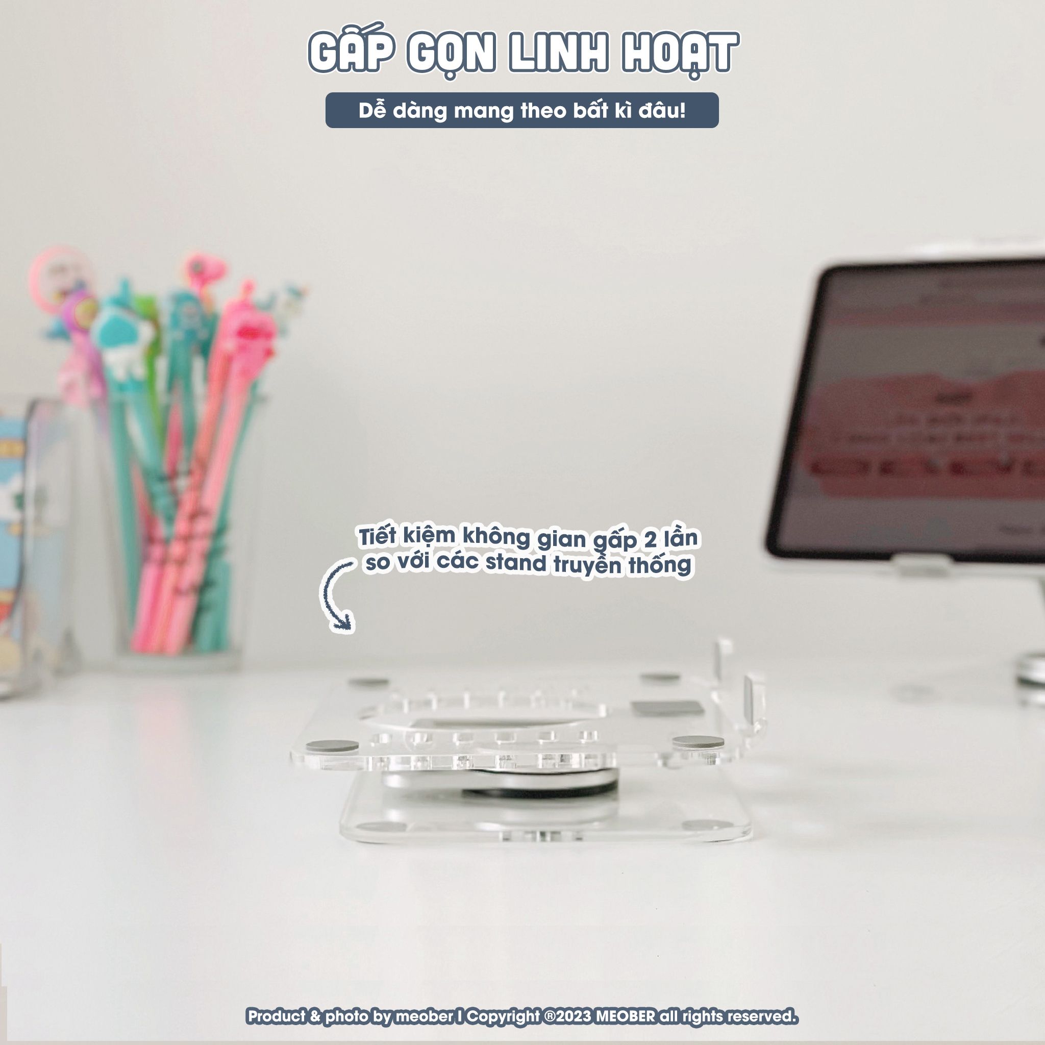 Giá đỡ iPad đa năng Acrylic Gập Xoay 360 - Thiết kế tối giản, hỗ trợ viết vẽ, xoay và gấp gọn linh hoạt