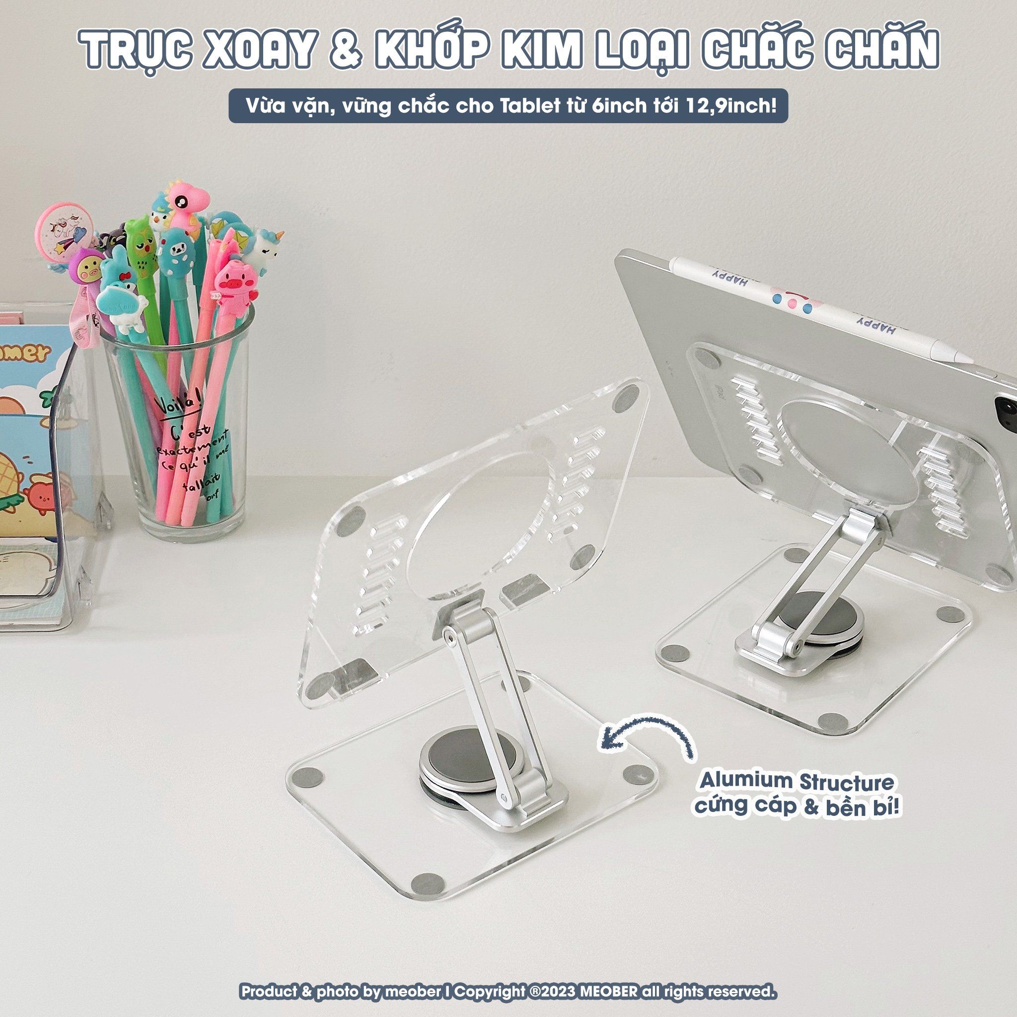 Giá đỡ iPad đa năng Acrylic Gập Xoay 360 - Thiết kế tối giản, hỗ trợ viết vẽ, xoay và gấp gọn linh hoạt