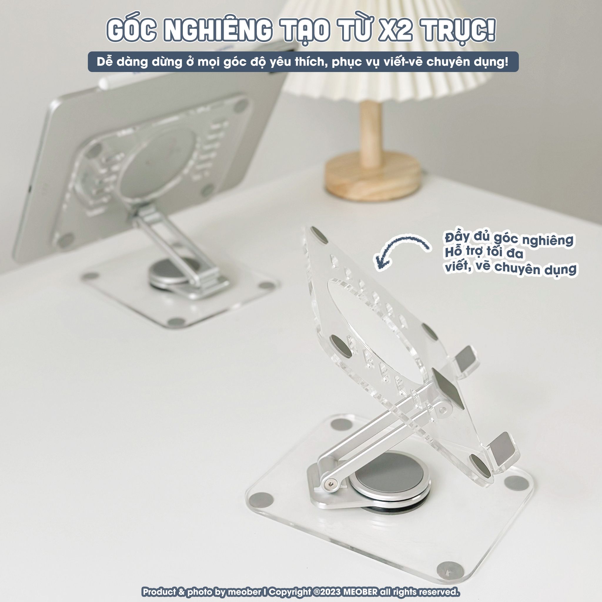 Giá đỡ iPad đa năng Acrylic Gập Xoay 360 - Thiết kế tối giản, hỗ trợ viết vẽ, xoay và gấp gọn linh hoạt