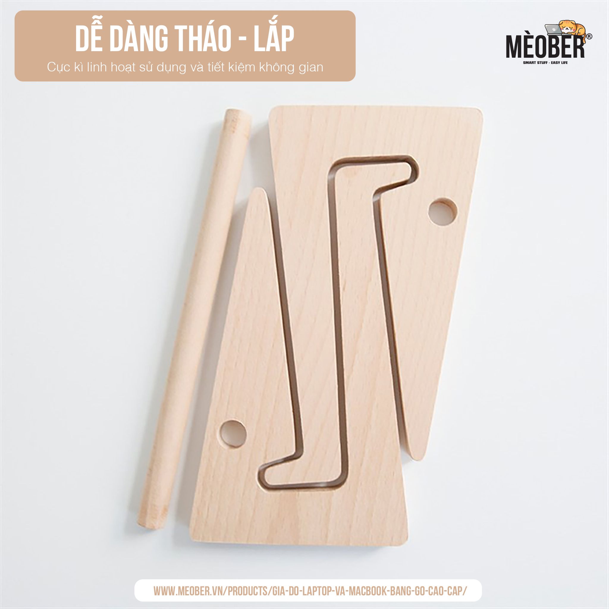 Kệ ,Giá Đỡ Laptop Và Macbook Bằng Gỗ Cao Cấp, Tản Nhiệt Tự Nhiên, Có Khe Để Bàn Phím, Dễ dàng tháo rời