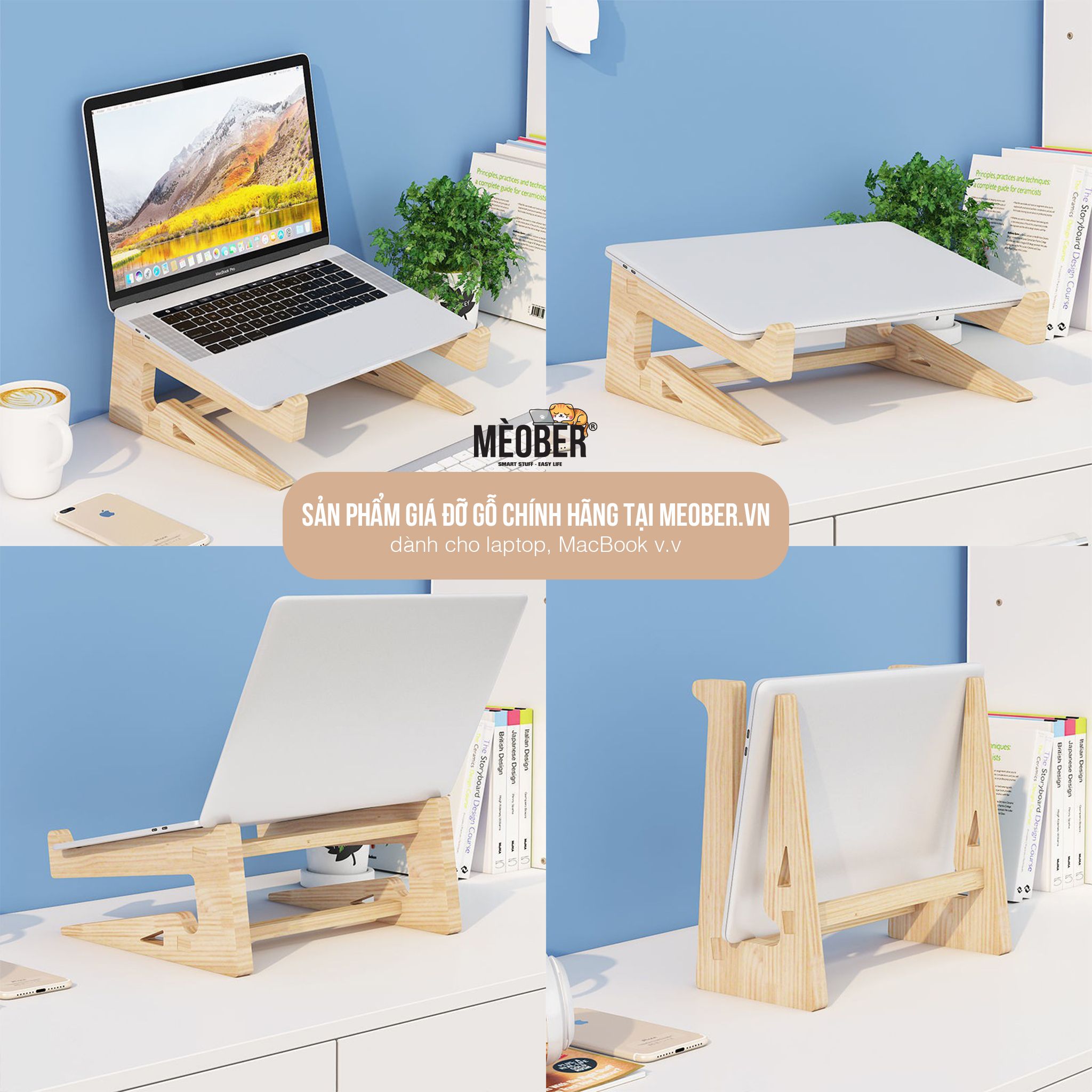 Kệ ,Giá Đỡ Laptop Và Macbook Bằng Gỗ Cao Cấp, Tản Nhiệt Tự Nhiên, Có Khe Để Bàn Phím, Dễ dàng tháo rời