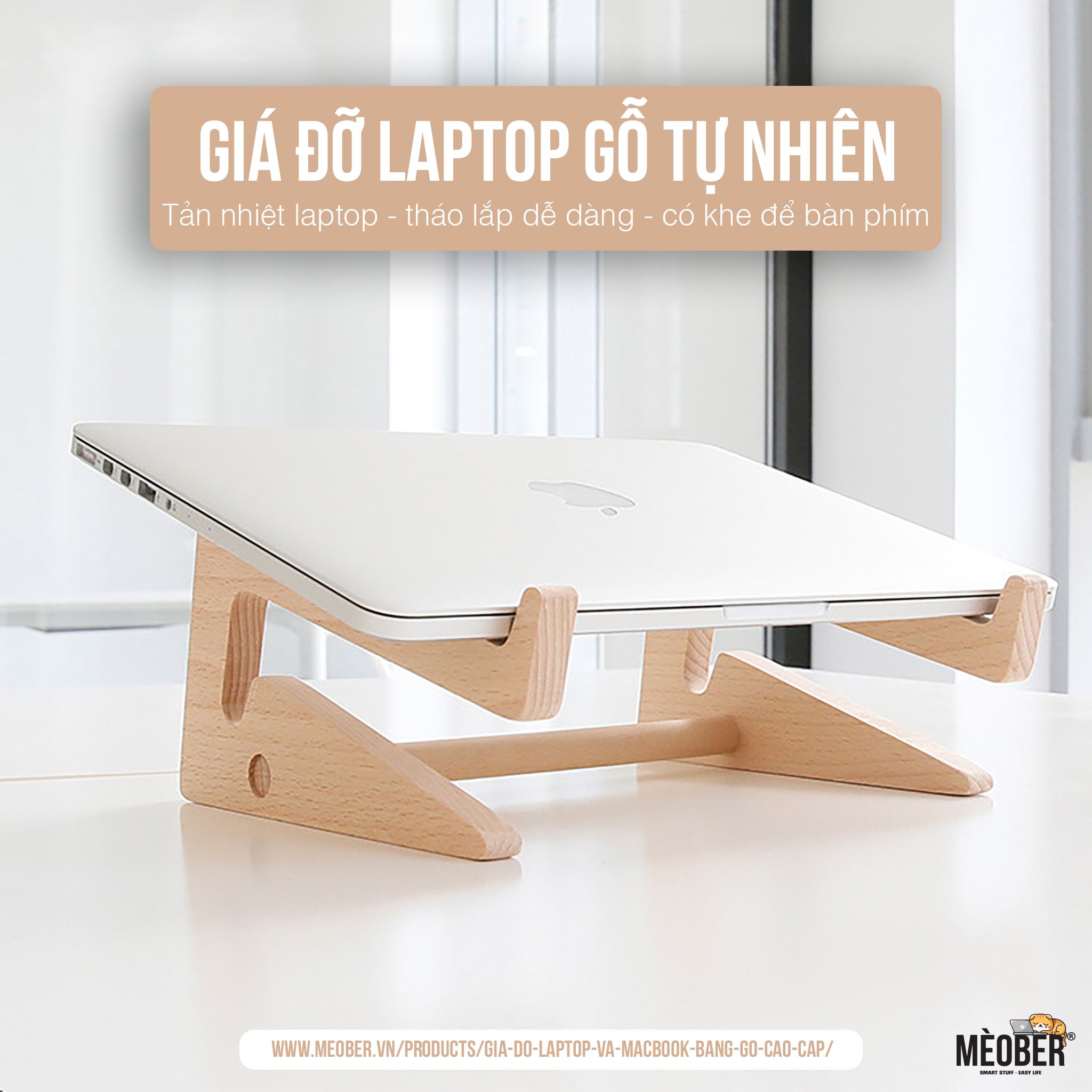 Kệ ,Giá Đỡ Laptop Và Macbook Bằng Gỗ Cao Cấp, Tản Nhiệt Tự Nhiên, Có Khe Để Bàn Phím, Dễ dàng tháo rời
