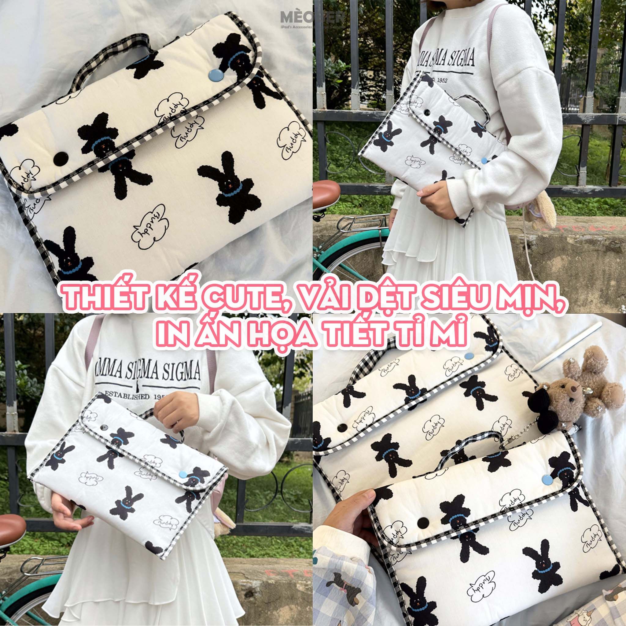 Túi chống sốc Bunny Bag cho iPad & Laptop - Thiết kế tối giản, hoạ tiết thỏ dễ thương, lót đệm êm ái bảo vệ tối đa by MèoBer