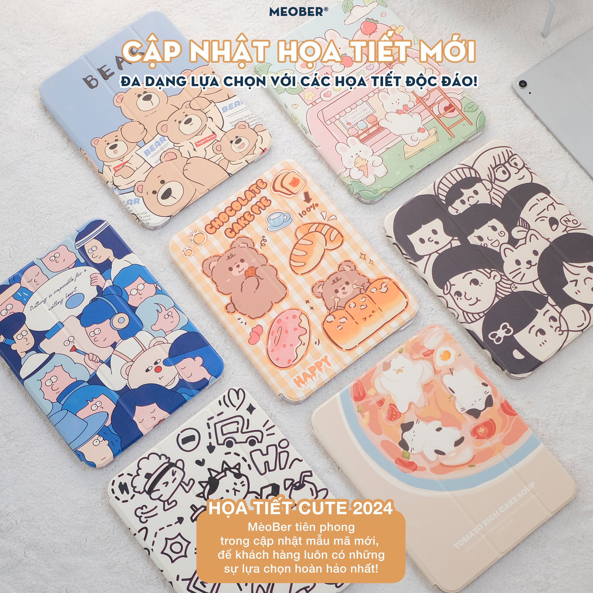 Bao da i Pad Cover Trượt Tháo Rời, in họa tiết Cute 3D chống sốc cho Pro 11 Air 4 5 Gen 9 Pro 12.9 Mini 6 by MèoBer