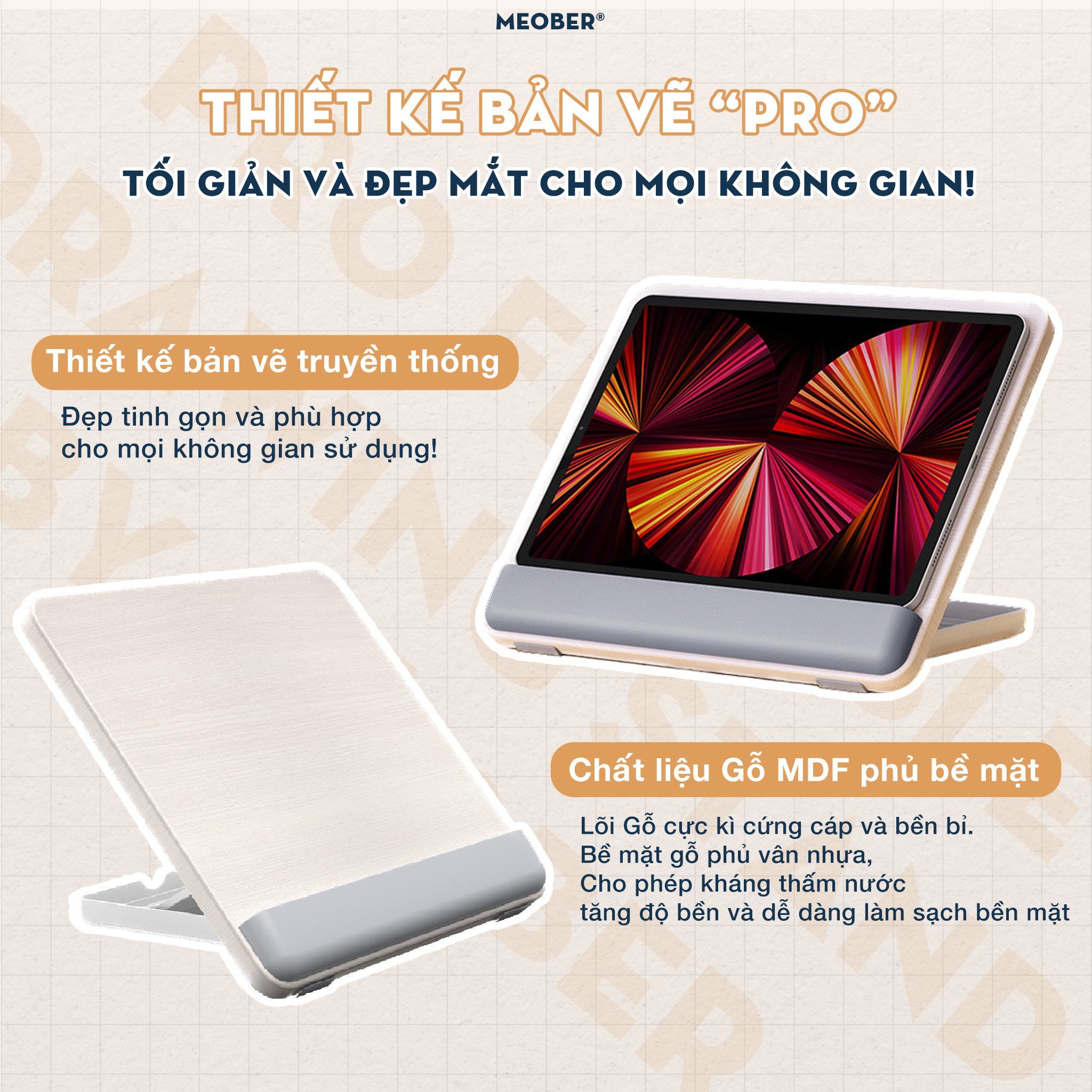  [Pro Drawing Board] Bàn vẽ kiêm giá đỡ công thái học, đệm tay chống mỏi, tăng chỉnh độ cao cho Tablet, Sách, Laptop by meober 