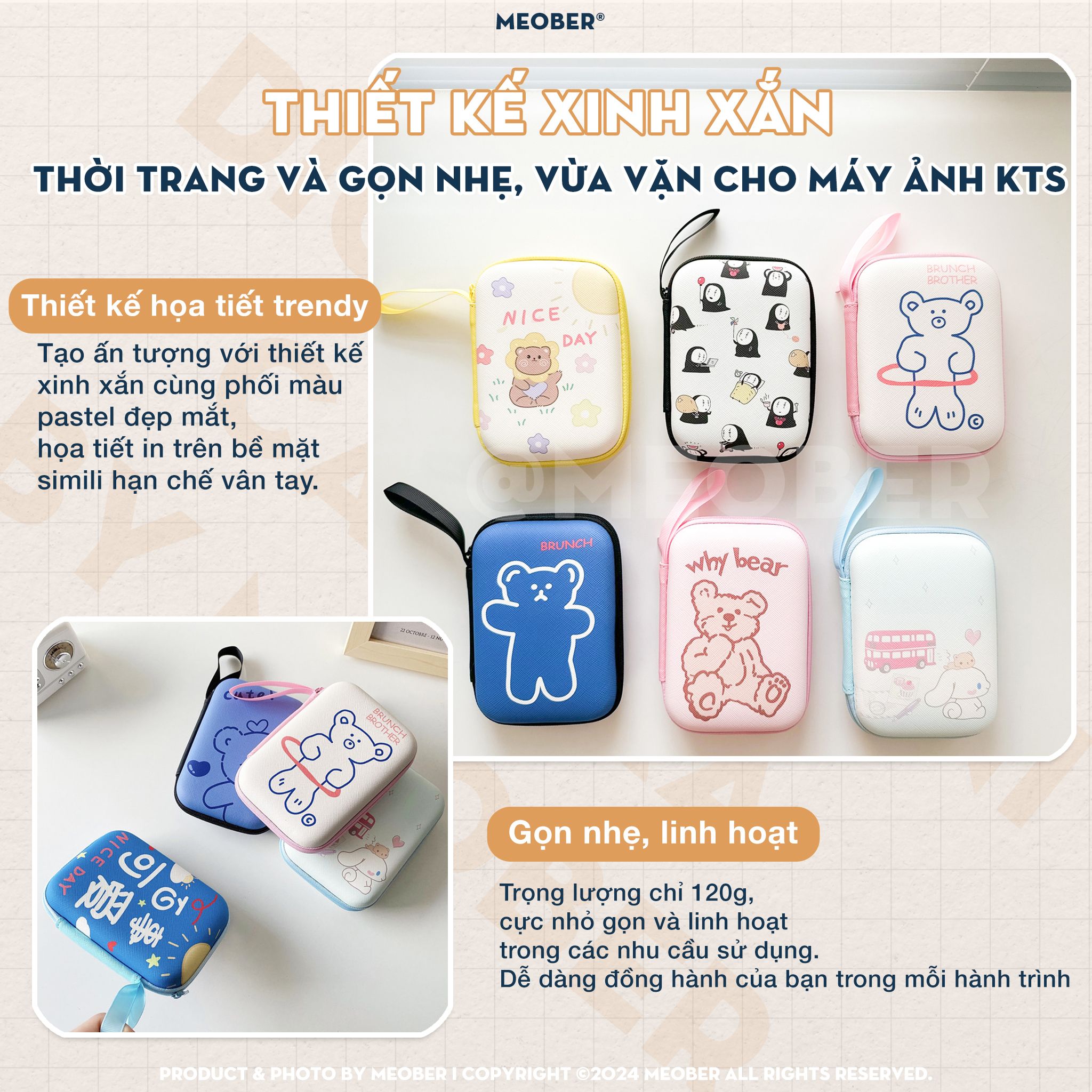 Túi đựng máy ảnh kĩ thuật số đa năng - Thiết kế họa tiết cute, chia ngăn thông minh bảo vệ tối đa cho digicam by MèoBer