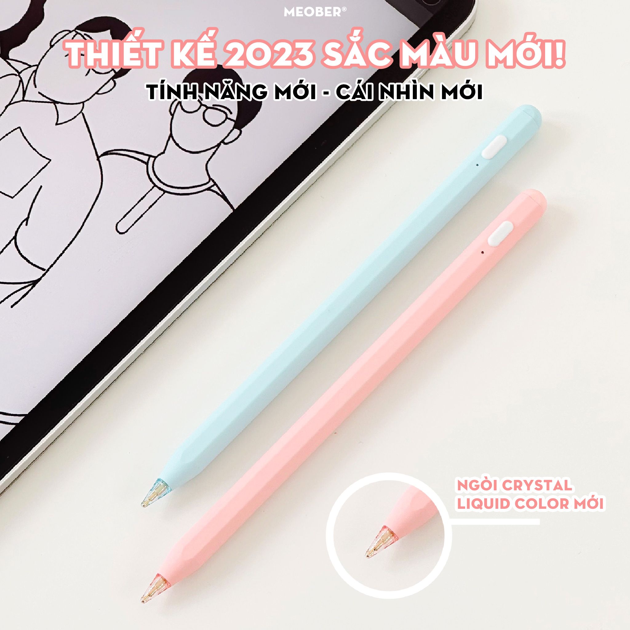 Bút cảm ứng Pencil Gen2 Pro Chống chạm nhầm, nét thanh nét đậm, ghi chú màu hồng, xanh cho Pro 11, 12.9, Air 4 5, Gen 8 9, Mini 5 6 by Meober