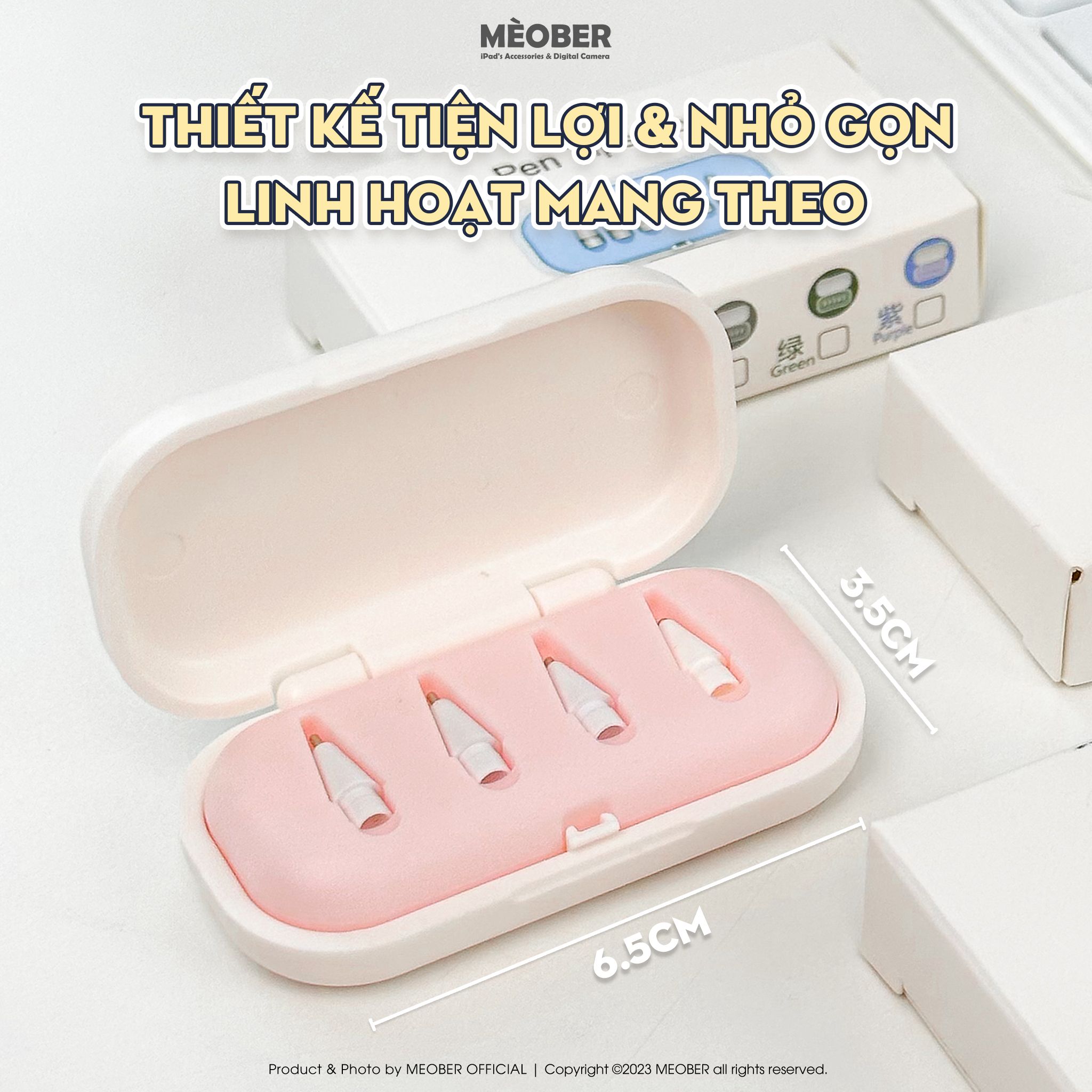 Hộp đựng ngòi bút cảm ứng thiết kế tối giản, lõi cao su chống rơi rớt màu pastel, chất liệu vỏ ABS by MèoBer