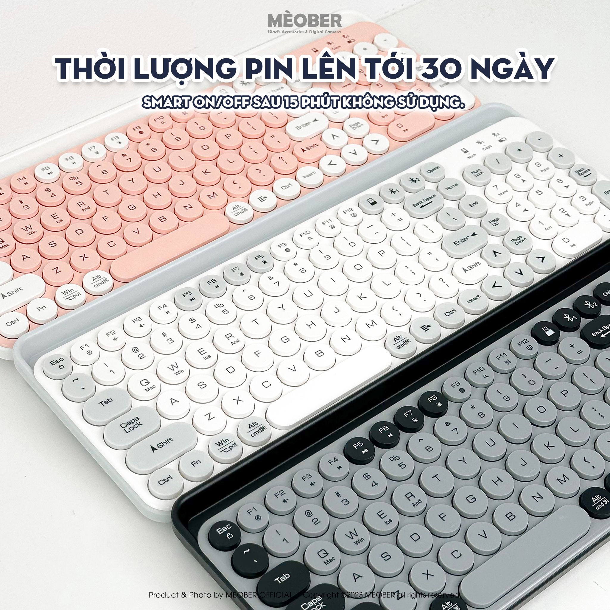 Bàn phím không dây Bluetooth Fullsize CoolxSpeed by MèoBer dành cho PC, Laptop & iPad, kết nối đa thiết bị, 105 key, pin up to 20 ngày
