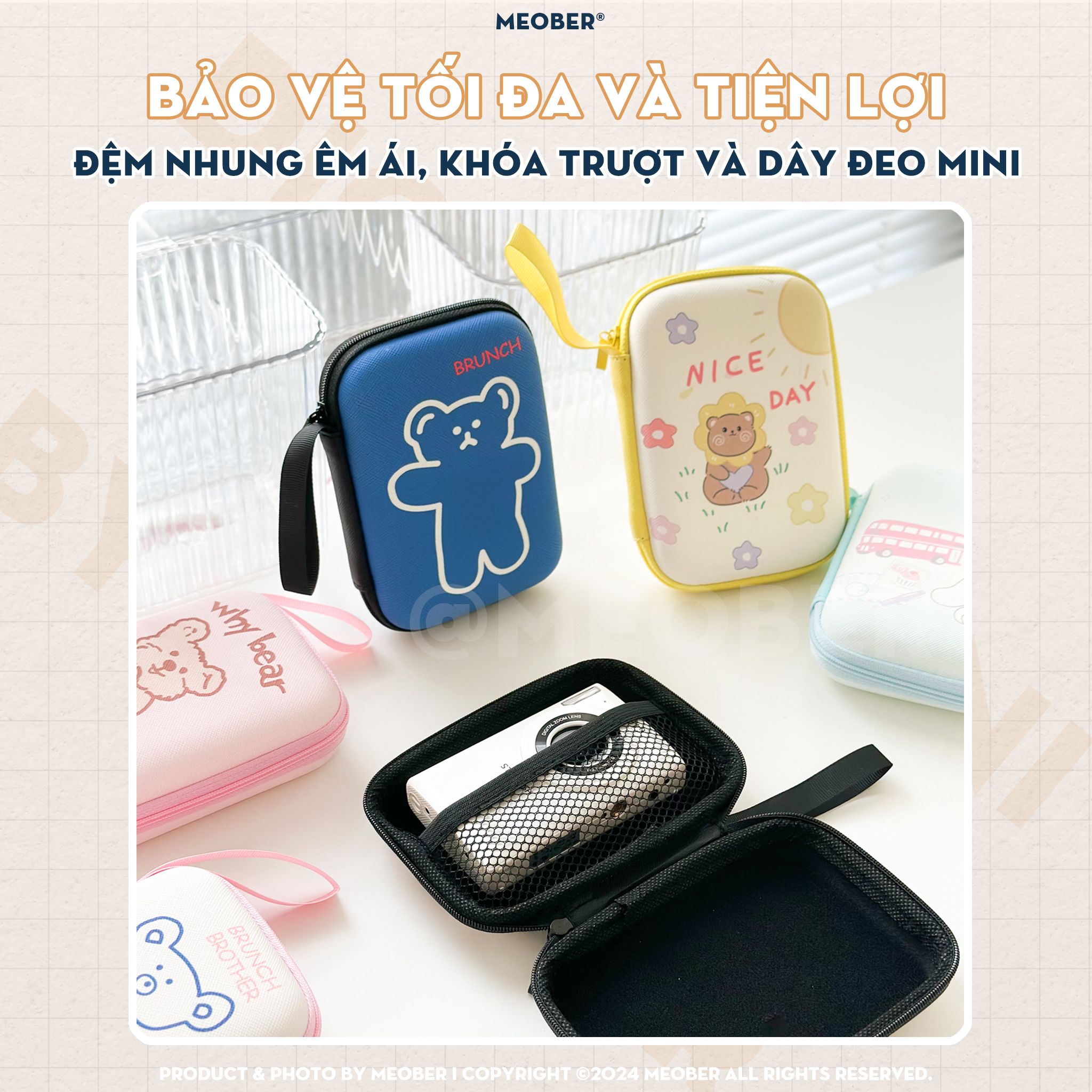 Túi đựng máy ảnh kĩ thuật số đa năng - Thiết kế họa tiết cute, chia ngăn thông minh bảo vệ tối đa cho digicam by MèoBer