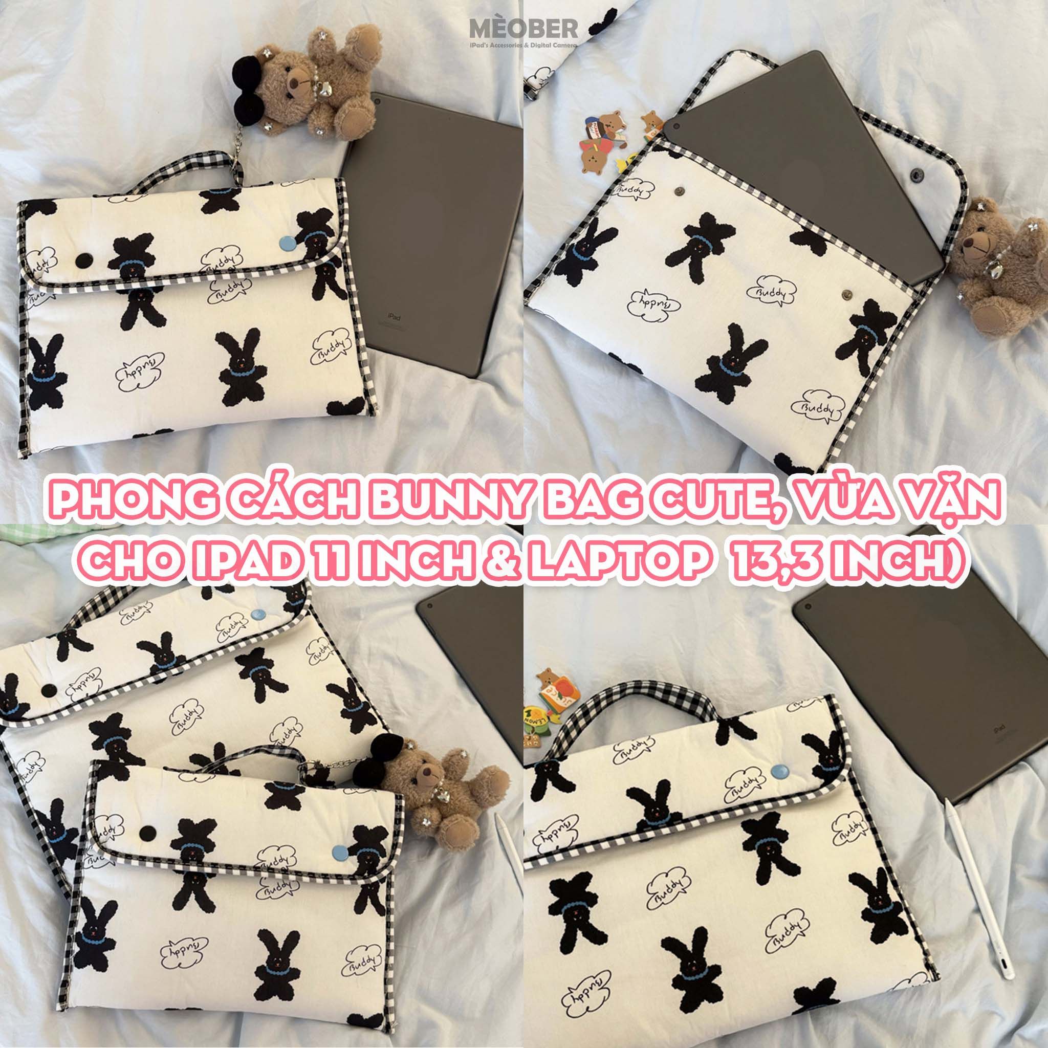 Túi chống sốc Bunny Bag cho iPad & Laptop - Thiết kế tối giản, hoạ tiết thỏ dễ thương, lót đệm êm ái bảo vệ tối đa by MèoBer