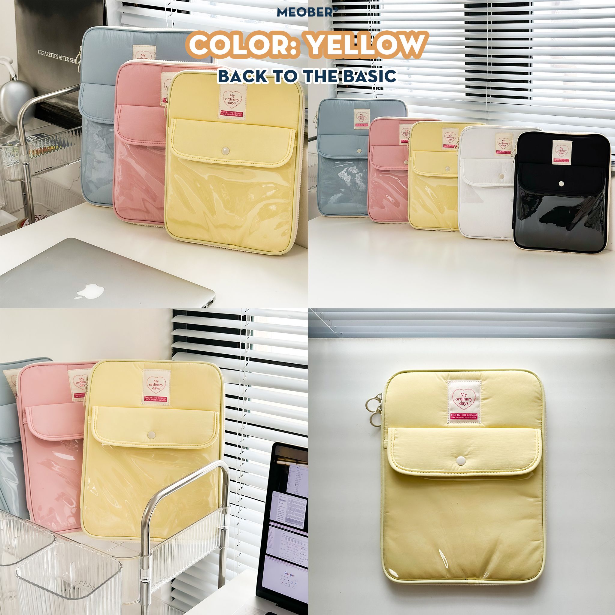Túi chống sốc cho iPad & Laptop đa năng Basic Daily Korea Style - Thiết kế tối giản pastel, chia ngăn thông minh bảo vệ tối đa by MèoBer