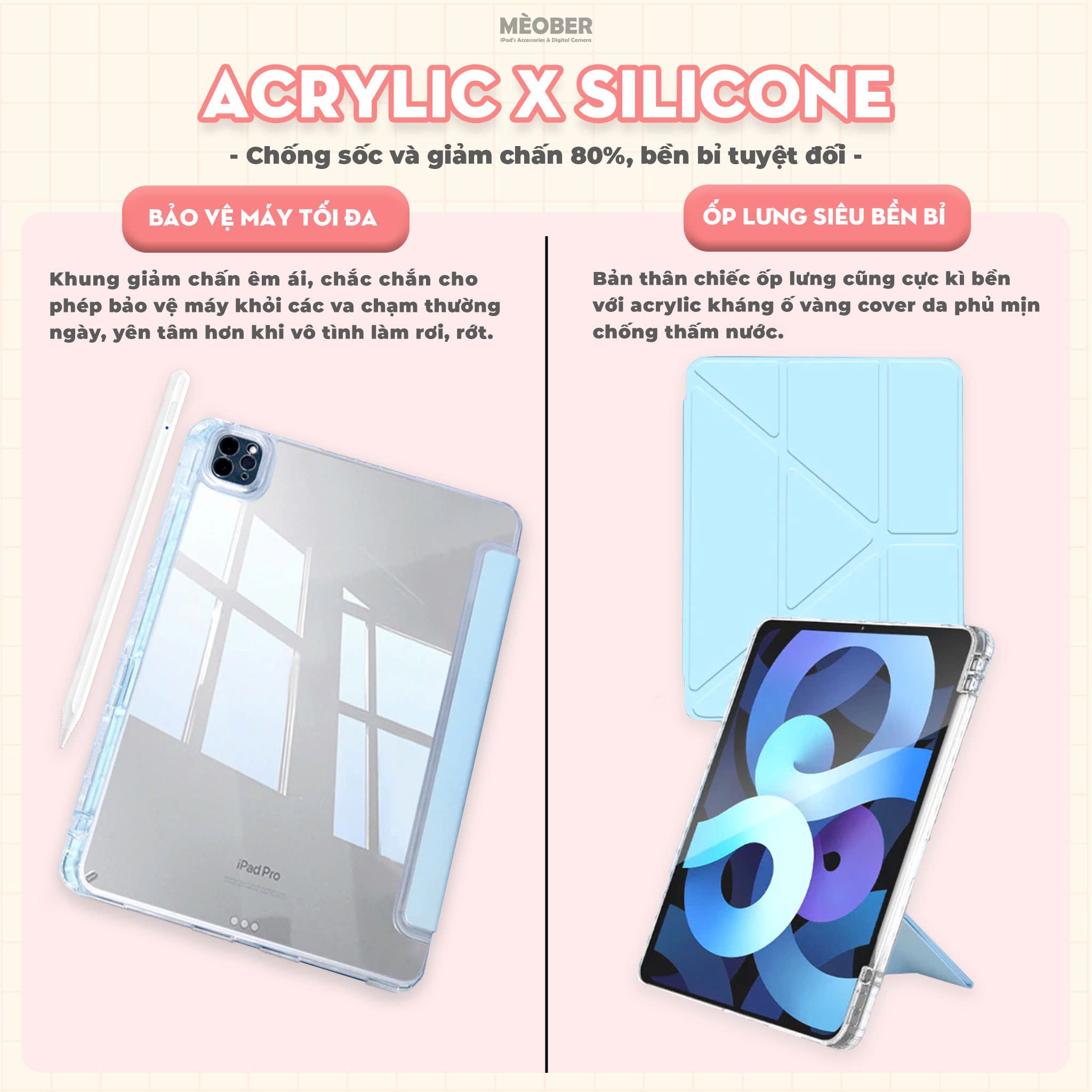 Bao da i Pad Origami khe bút cố định gấp xếp xoay 360 cho Pro 11, Mini 6/7, Air 4/5/6/7, Gen7/8/9/10/11, Pro M4 - lưng viền trong suốt by MèoBer