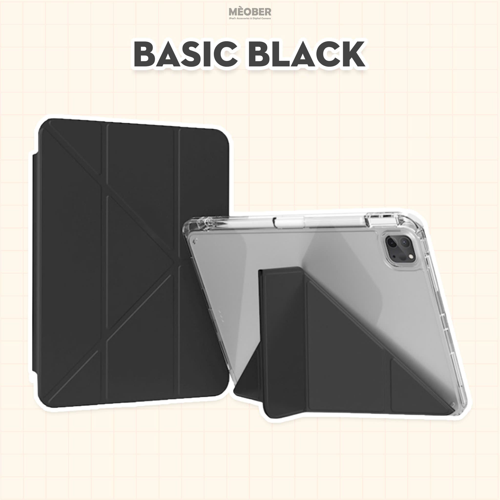 Bao da i Pad Origami khe bút cố định gấp xếp xoay 360 cho Pro 11, Mini 6/7, Air 4/5/6/7, Gen7/8/9/10/11, Pro M4 - lưng viền trong suốt by MèoBer