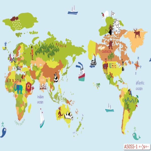 Mẫu giấy dán tường trẻ em Dream World 2018 hình bản đồ thế giới
