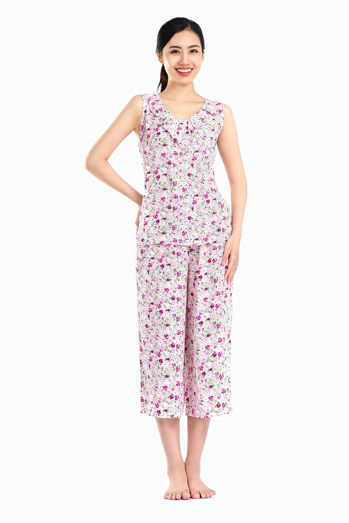 Đồ bộ mặc nhà bộ lỡ RAYON in hoa - A48118010
