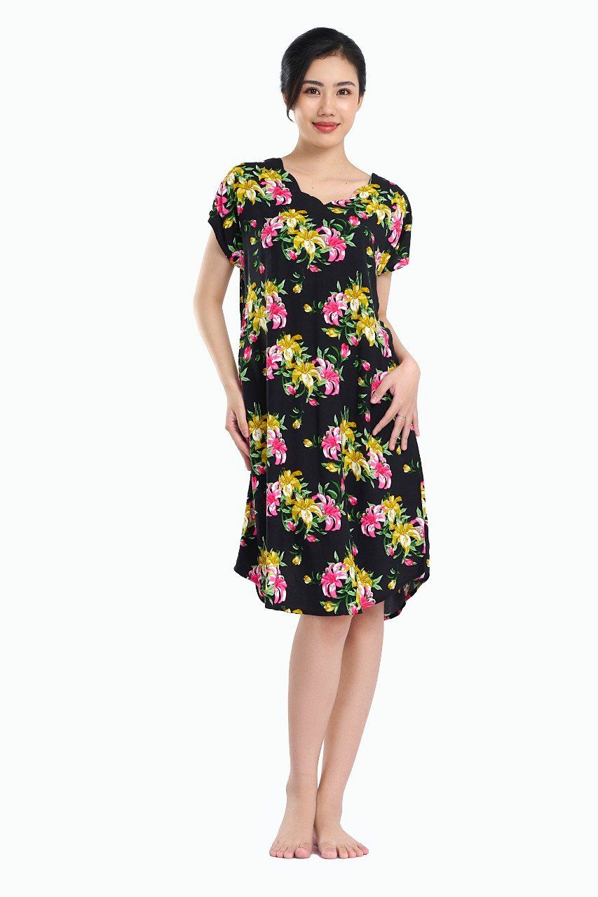 Đầm mặc nhà Rayon in hoa - QNĐRH90-2