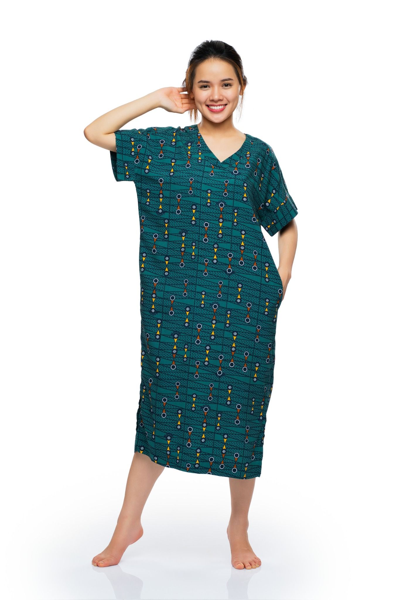 Đầm mặc nhà TOLE (LANH) cổ tim họa tiết đơn giản - - A47112202