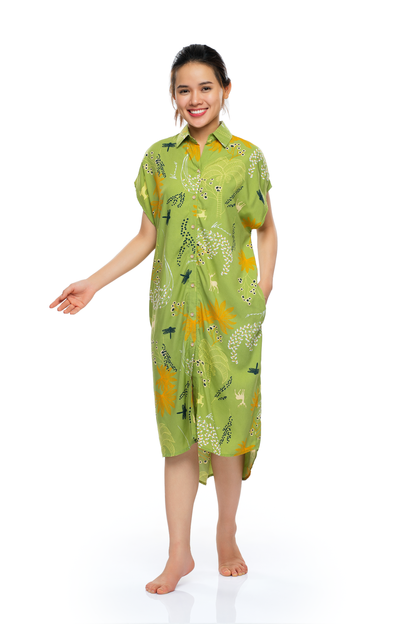 Đầm mặc nhà TOLE (LANH) cài nút họa tiết đơn giản - - A47112206