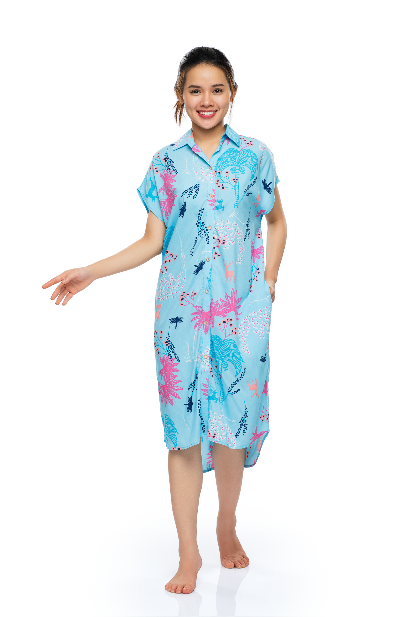 Đầm mặc nhà TOLE (LANH) cài nút họa tiết đơn giản - - A47112206