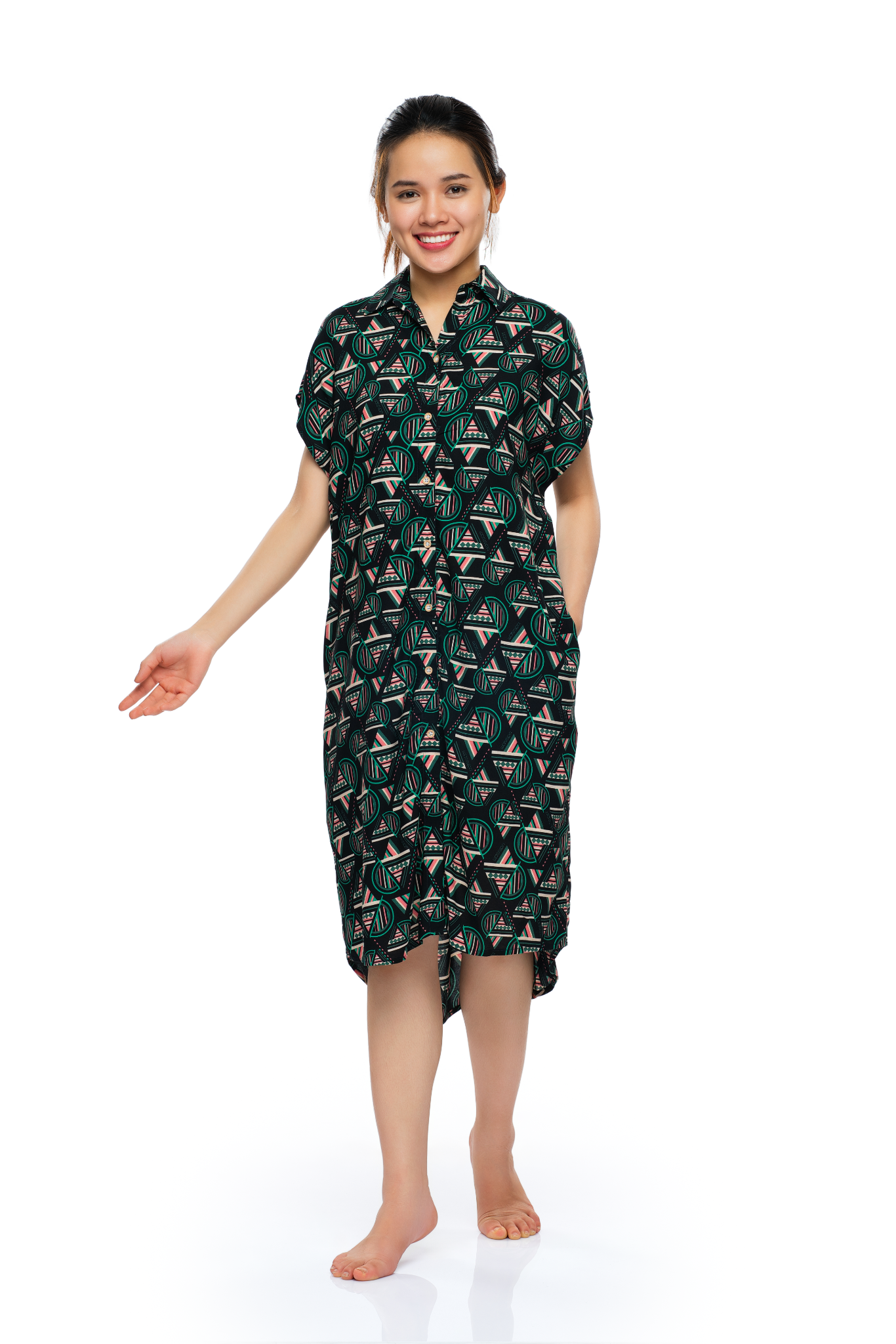 Đầm mặc nhà TOLE (LANH) cài nút họa tiết đơn giản - - A47112206