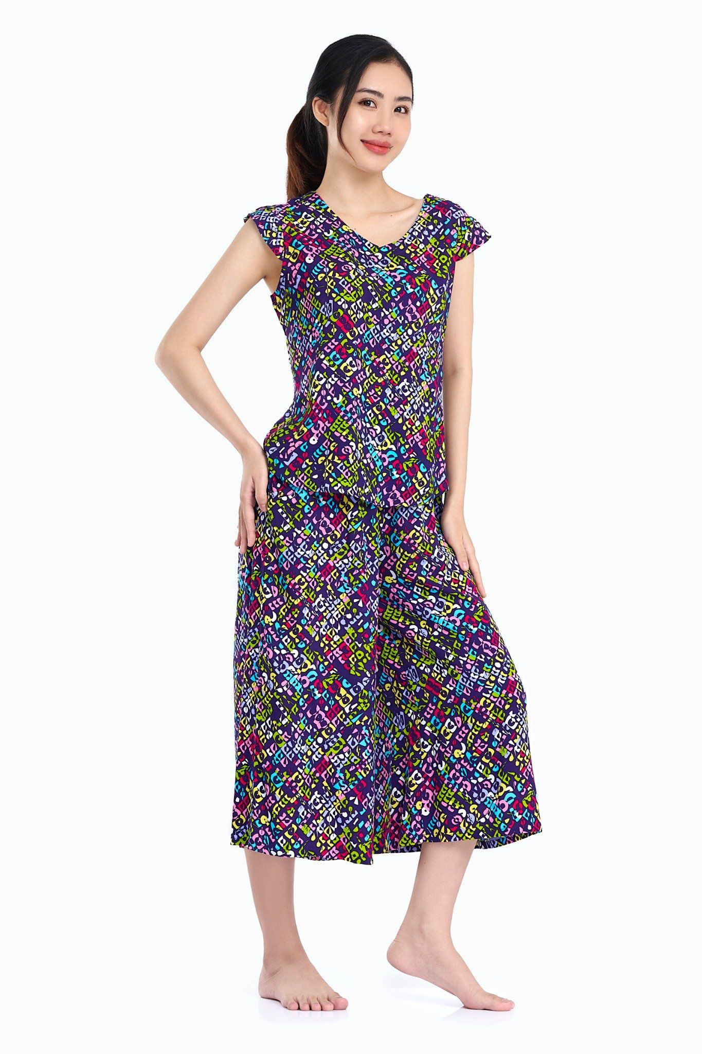 A48118020 - Đồ bộ mặc nhà bộ lỡ RAYON in hoa