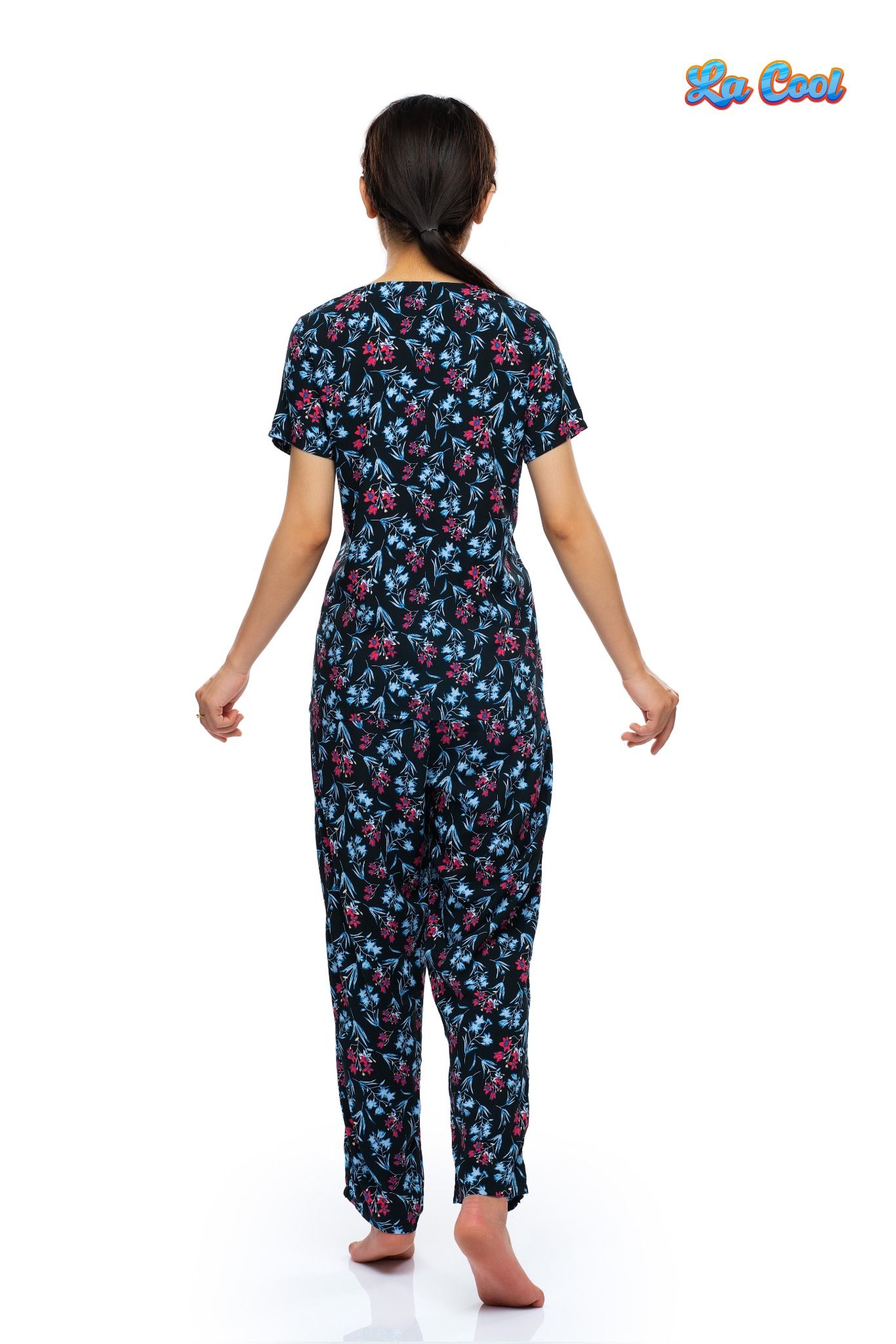 bộ dài cổ tròn xẻ V, rã đô, viền lé, nẹp nút mềm mại thoáng mát - A45112302