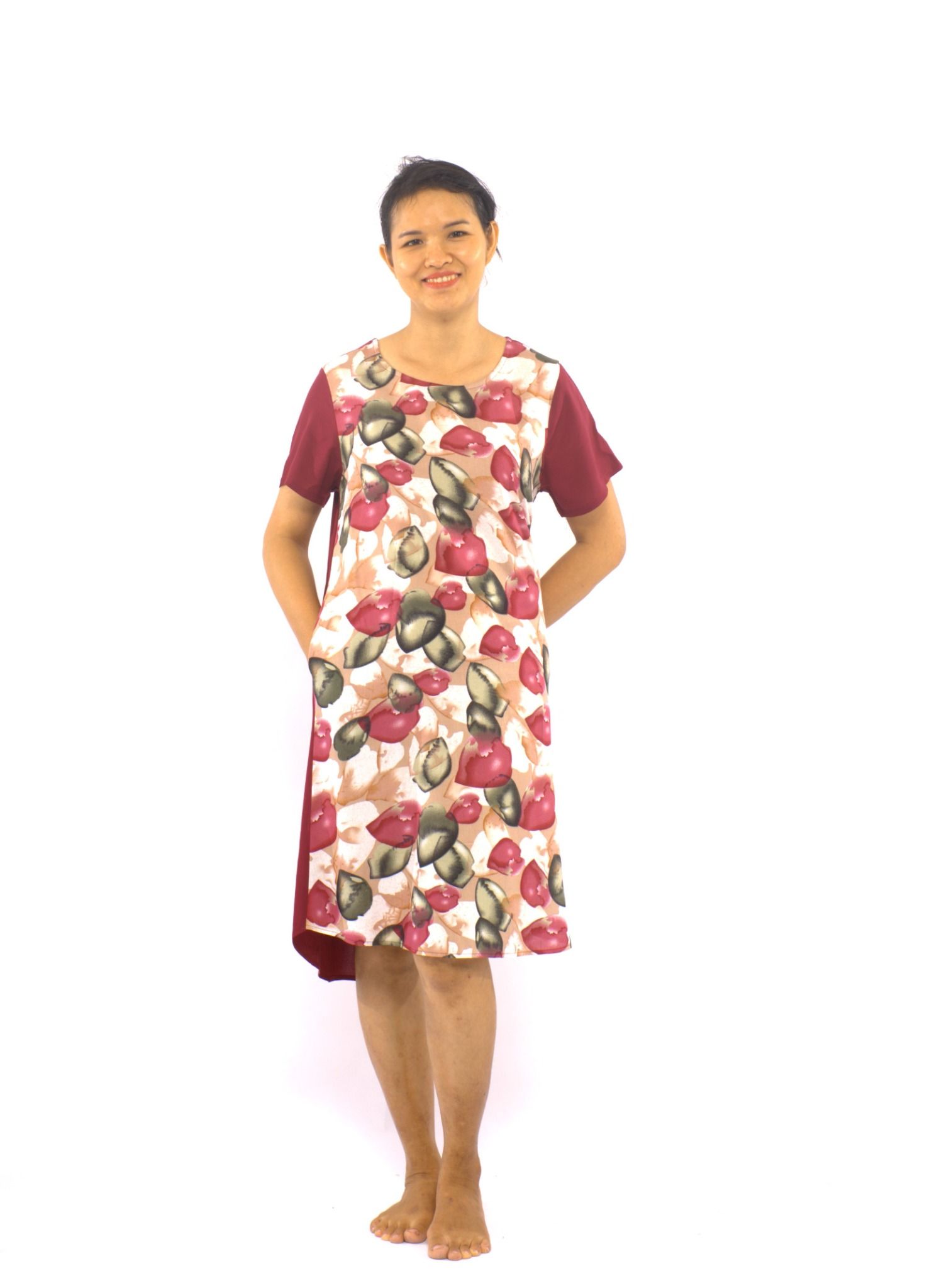 A47112001 - Đầm mặc nhà, váy ngủ nữ form rộng , chất Rayon mát mềm, họa tiết hoa, tay ngắn