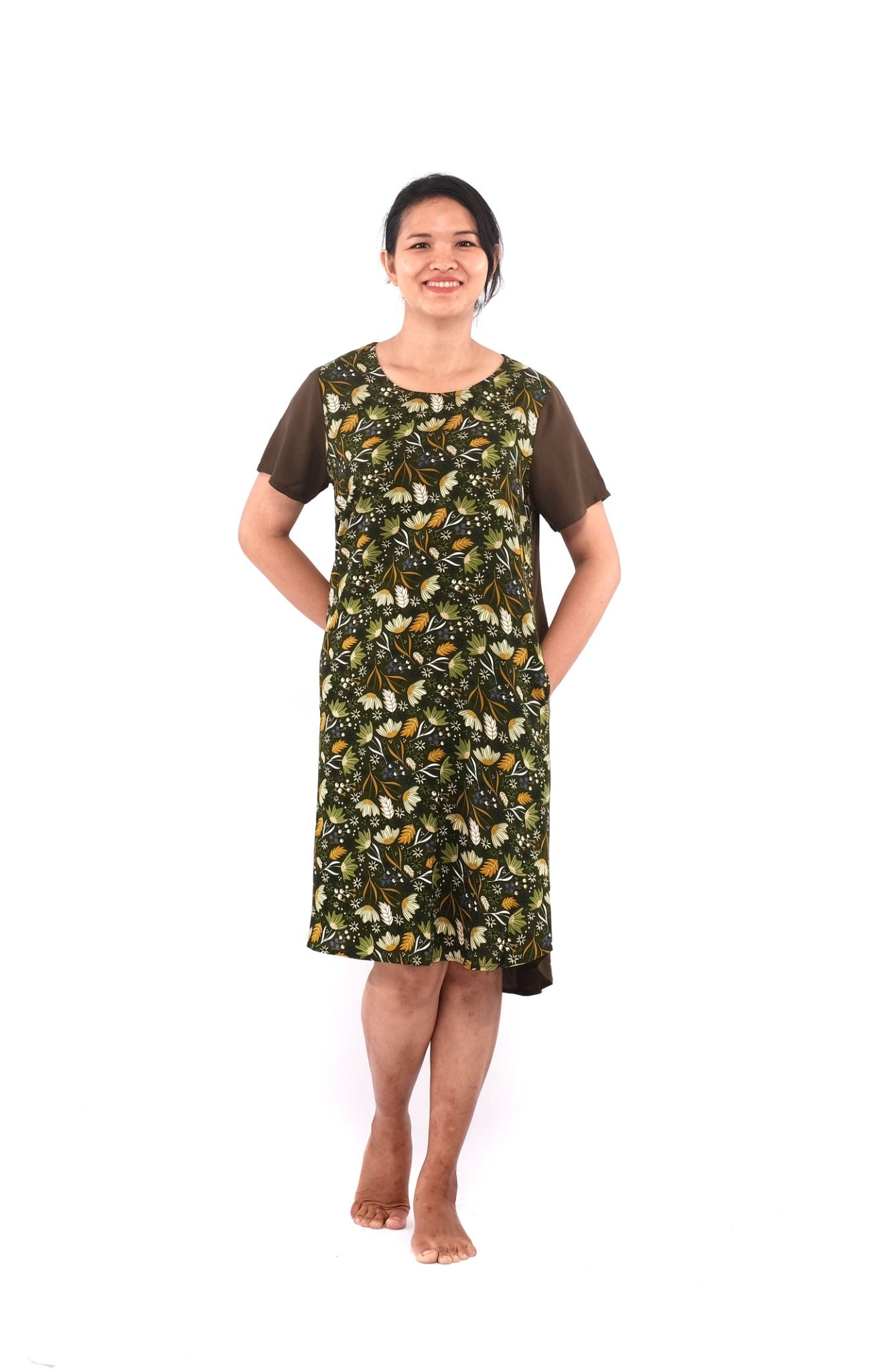 A47112001 - Đầm mặc nhà, váy ngủ nữ form rộng , chất Rayon mát mềm, họa tiết hoa, tay ngắn
