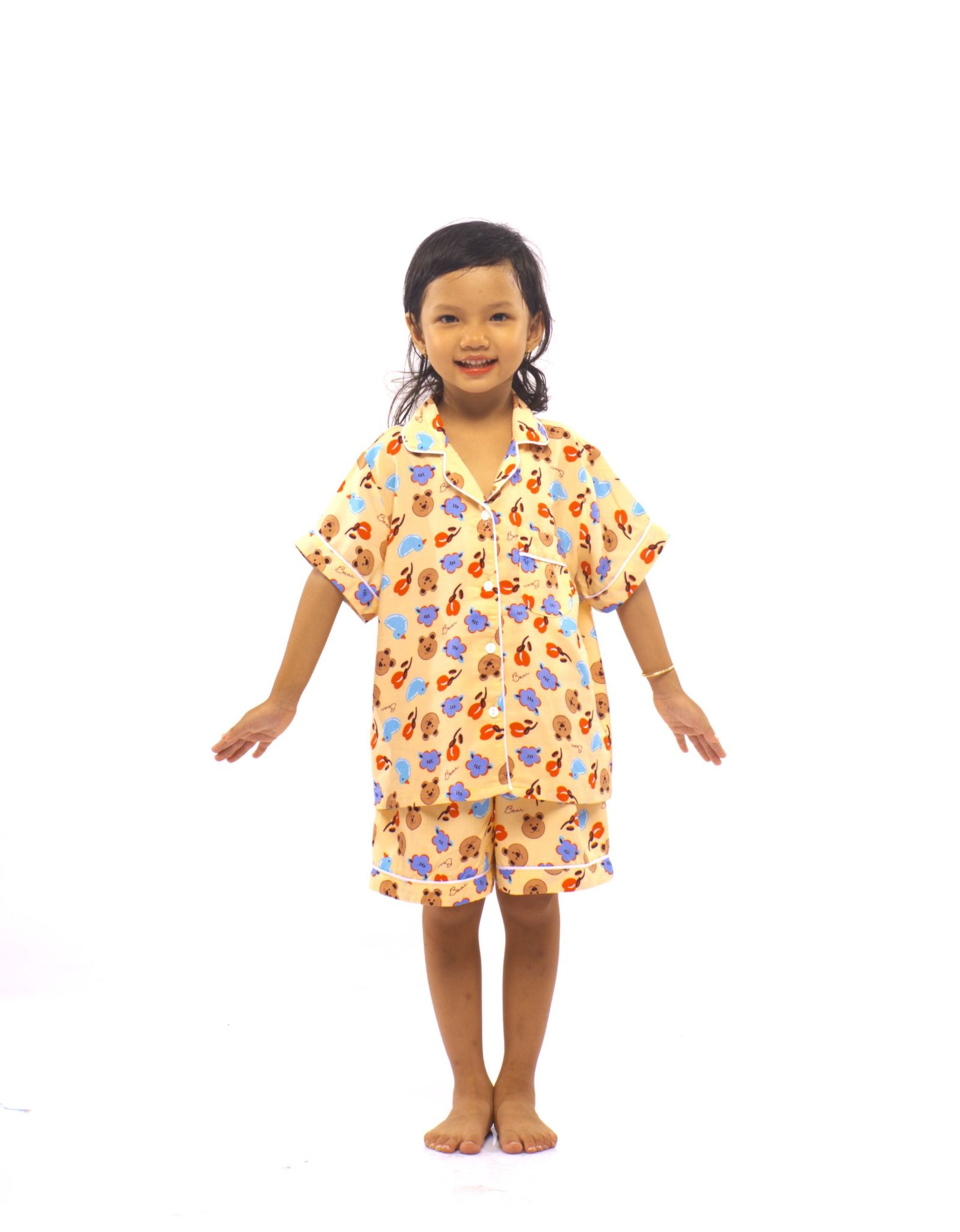 Q23112401-bộ ngắn rayon bé gái cổ tim, họa tiết động vật