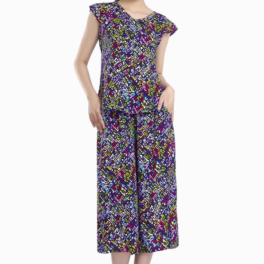 Đồ bộ mặc nhà bộ lỡ RAYON in hoa - A48118020