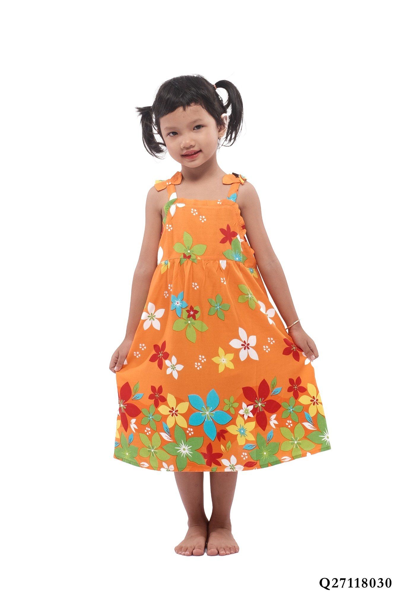 Q27118030 - đầm trẻ em rayon, dây, dáng xòe họa tiết hoa dễ thương