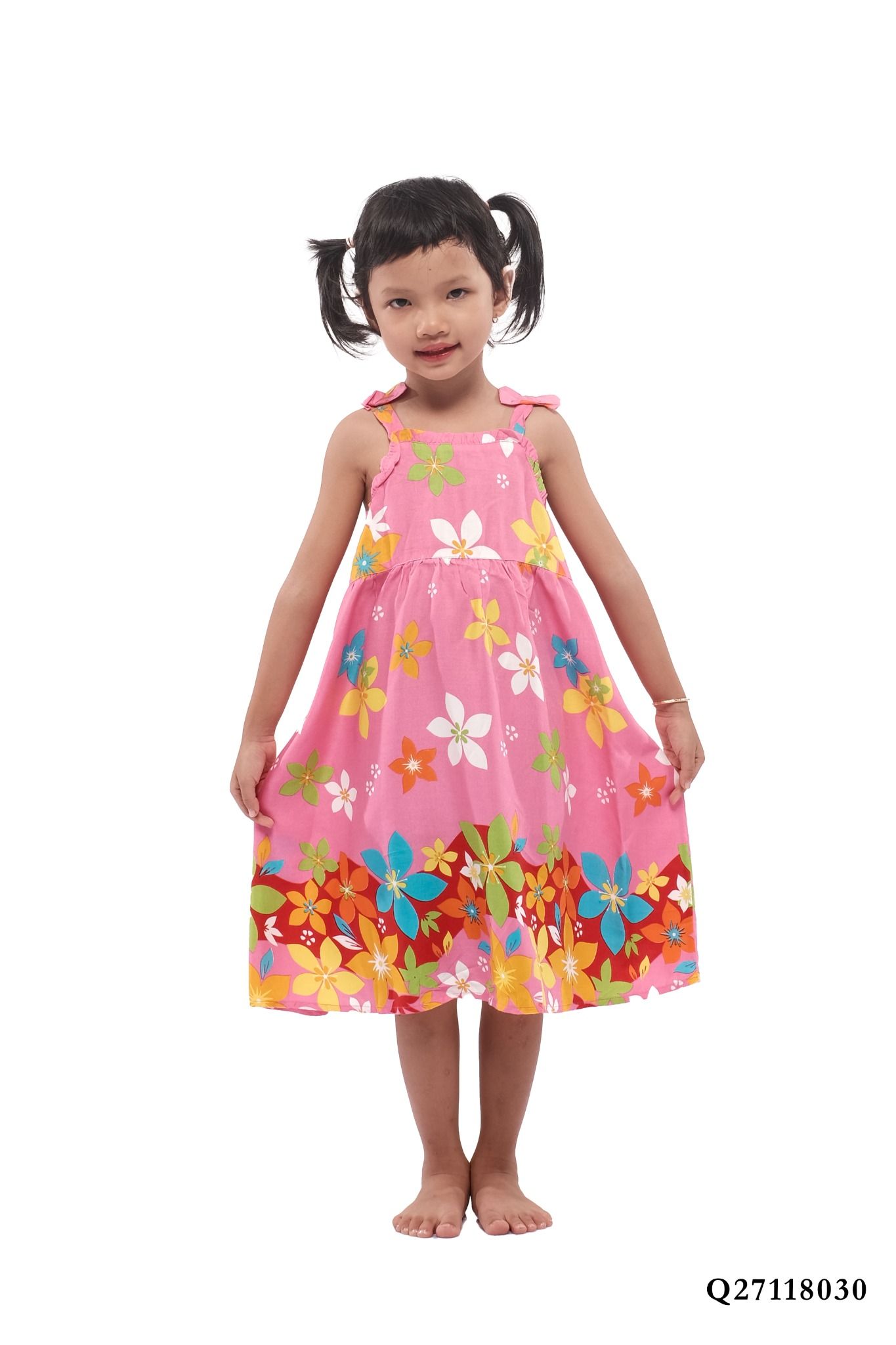 Q27118030 - đầm trẻ em rayon, dây, dáng xòe họa tiết hoa dễ thương