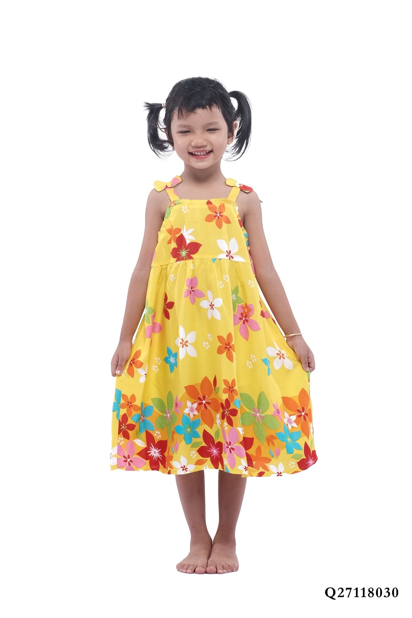 Q27118030 - đầm trẻ em rayon, dây, dáng xòe họa tiết hoa dễ thương